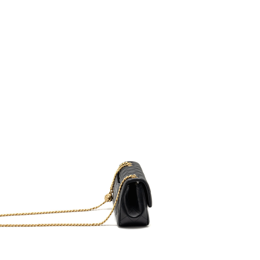 CHANEL 25P CAMELLIA ADJUSTABLE CHAIN FLAP BAG LAMBSKIN BLACK GHW(MICROCHIP)