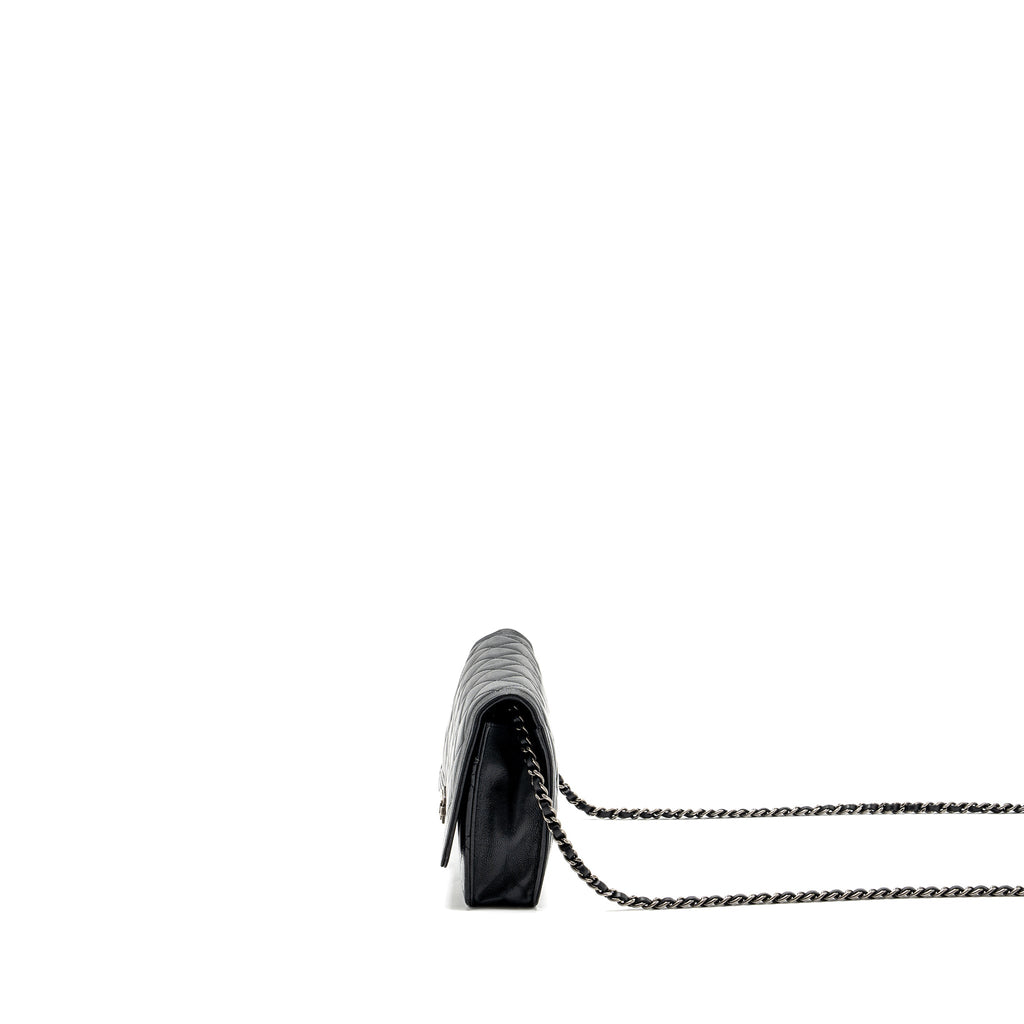CHANEL BOY WALLET ON CHAIN LAMBSKIN BLACK RUTHENIUM HARDWARE