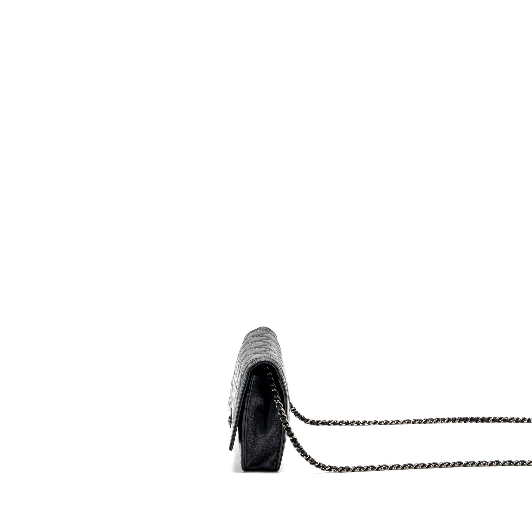CHANEL BOY WALLET ON CHAIN LAMBSKIN BLACK RUTHENIUM HARDWARE