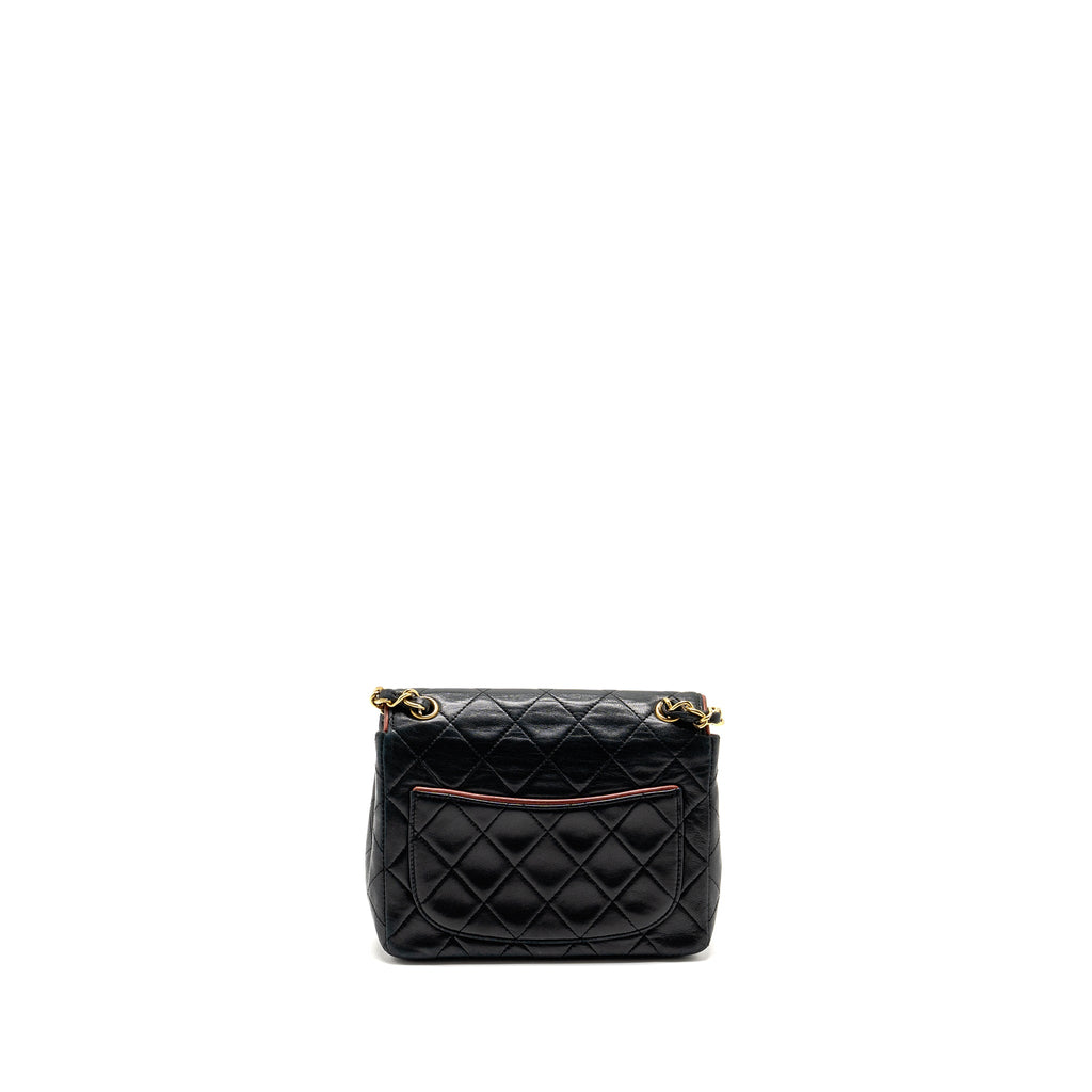 CHANEL VINTAGE MINI SQUARE FLAP BAG LAMBSKIN BLACK / RED GHW