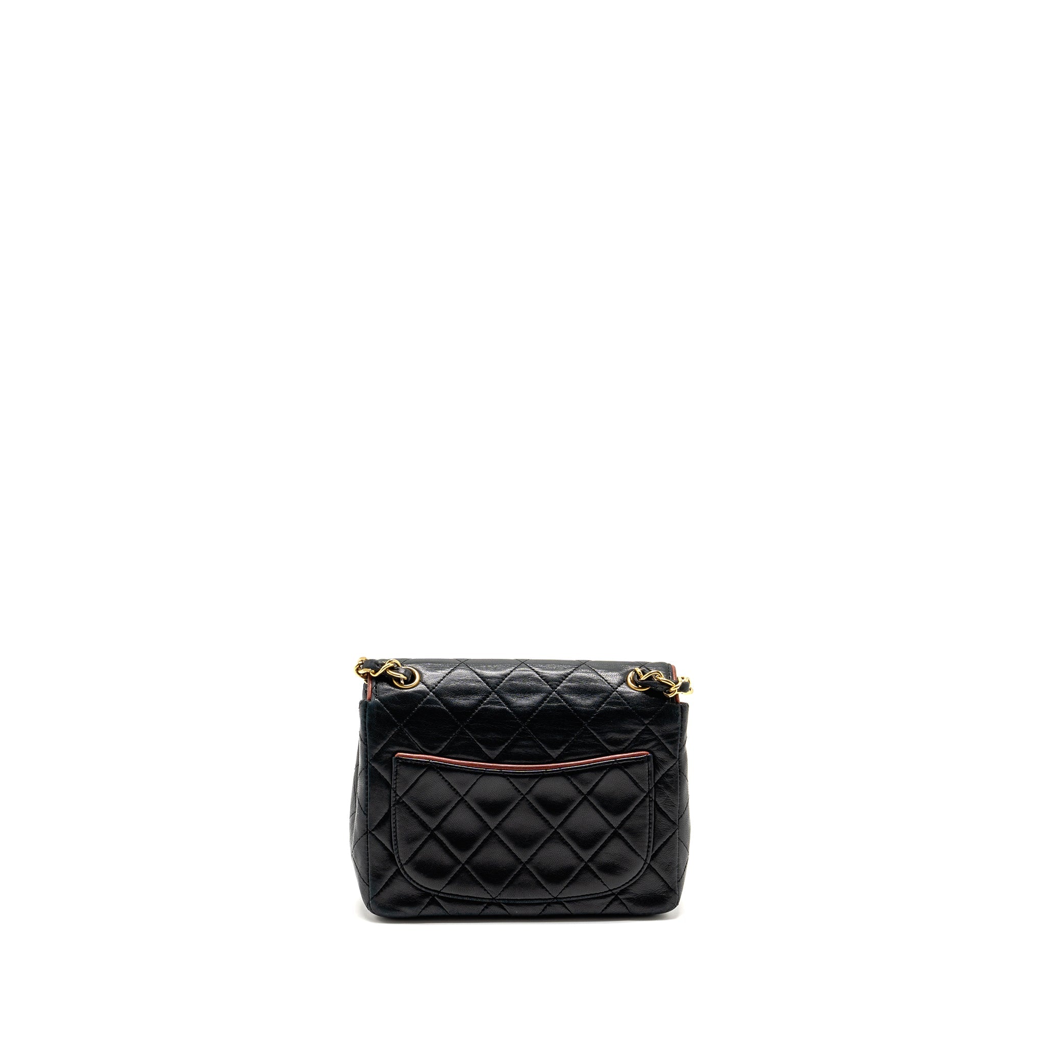 CHANEL VINTAGE MINI SQUARE FLAP BAG LAMBSKIN BLACK / RED GHW
