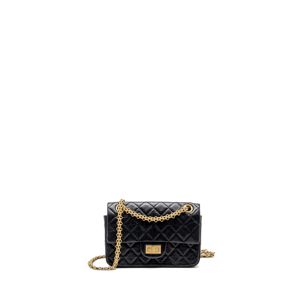 CHANEL MINI 2.55 REISSUE FLAP BAG AGED CALFSKIN BLACK GHW