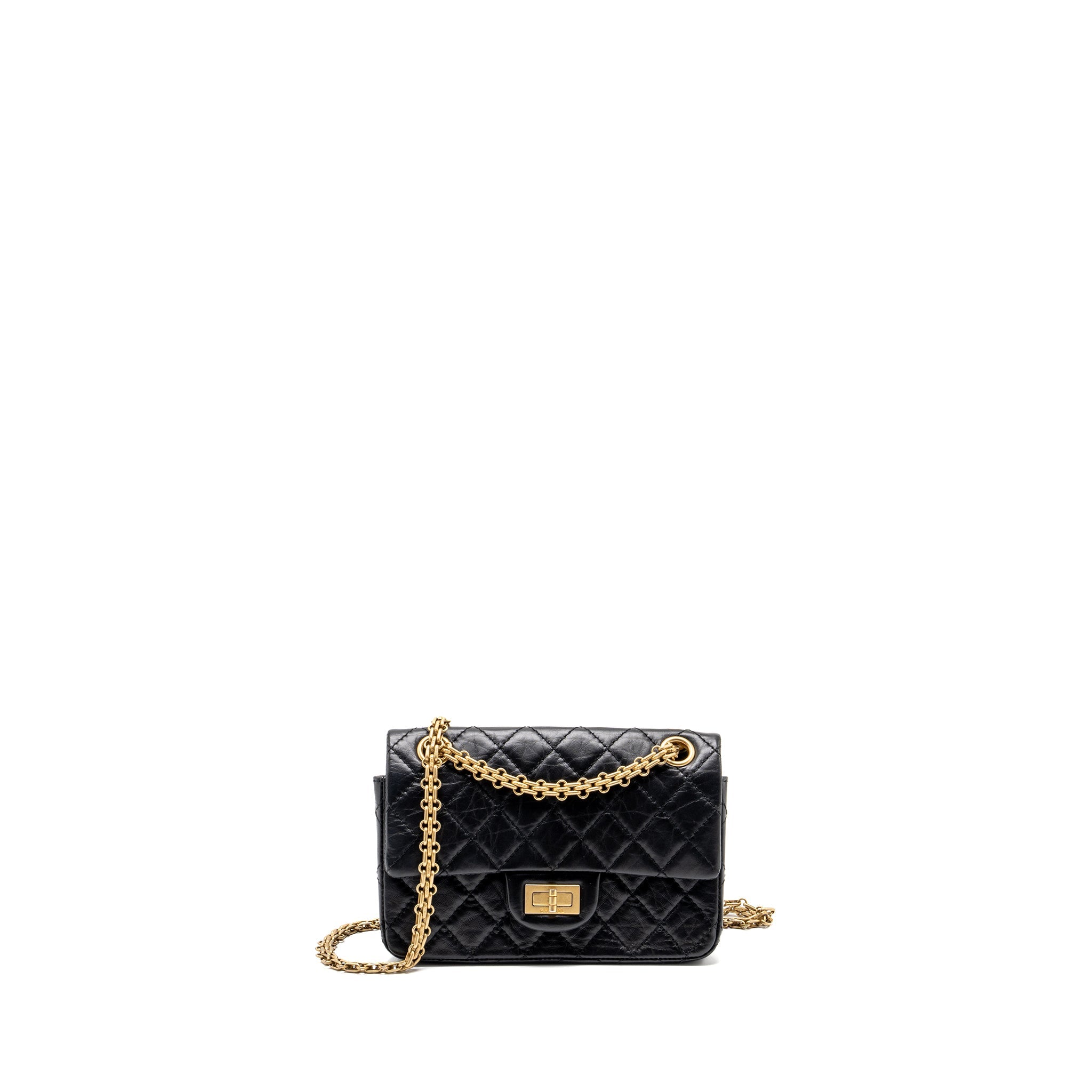 CHANEL MINI 2.55 REISSUE FLAP BAG AGED CALFSKIN BLACK GHW