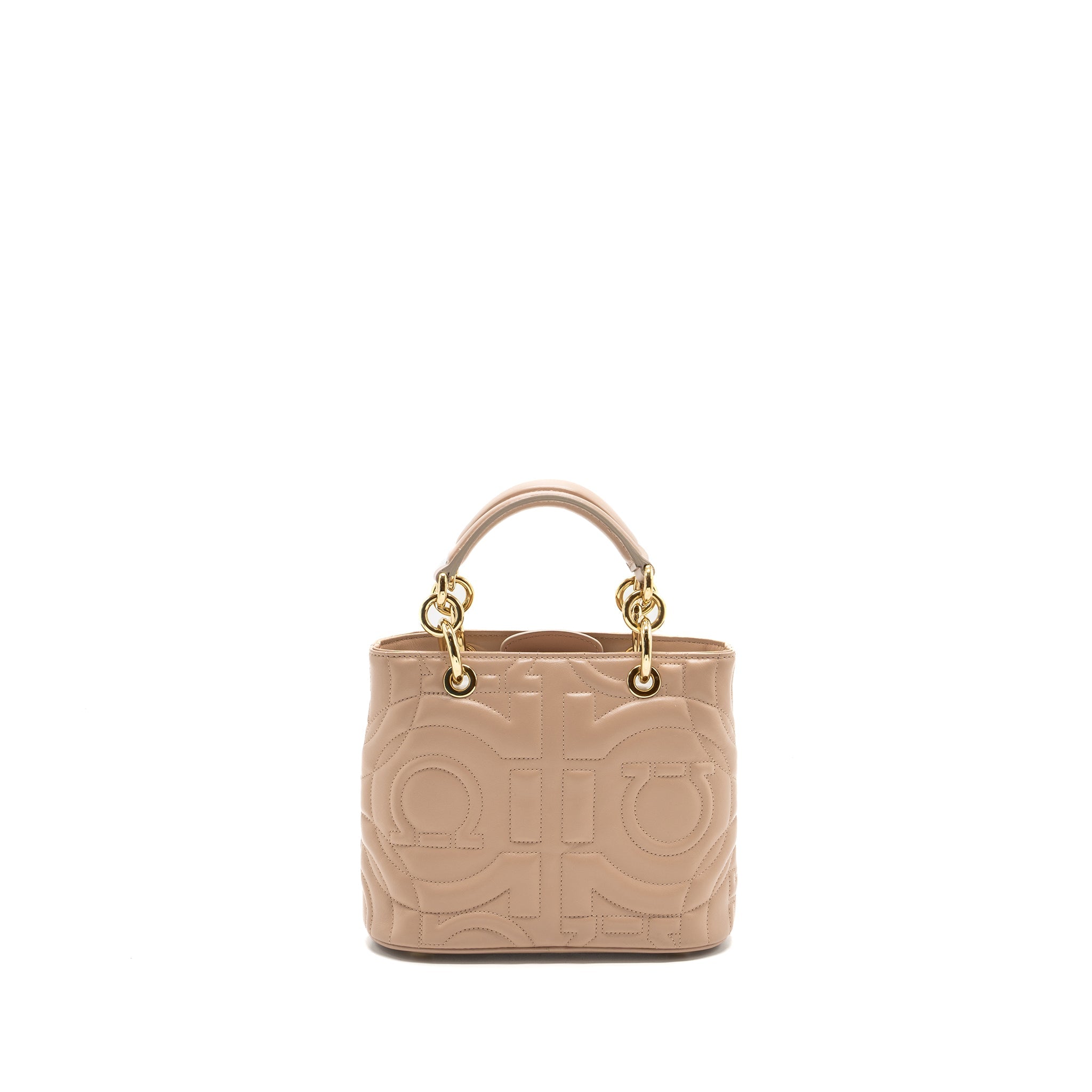 FERRAGAMO GANCINI QUILTED TOTE BAG CALFSKIN BEIGE LGHW