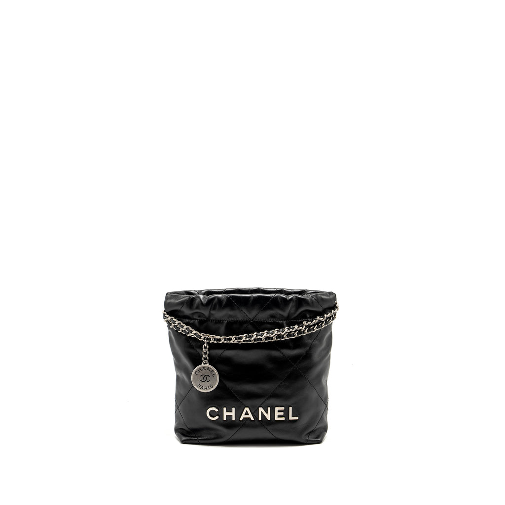 CHANEL MINI 22 BAG SHINY CALFSKIN BLACK SHW (MICROCHIP)