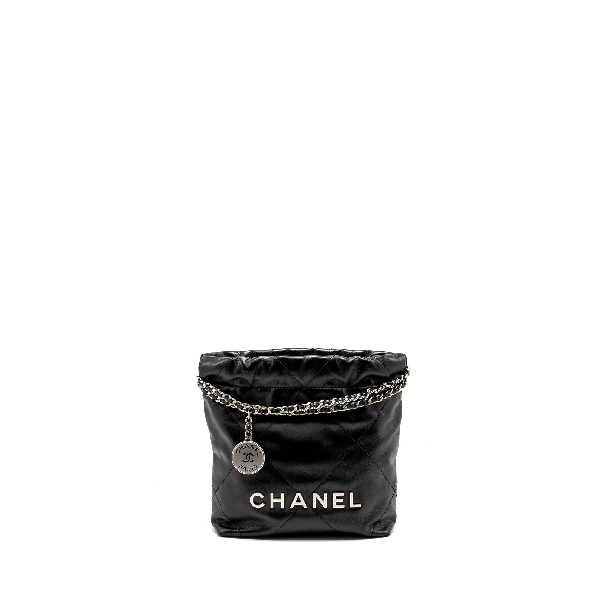 CHANEL MINI 22 BAG SHINY CALFSKIN BLACK SHW (MICROCHIP)