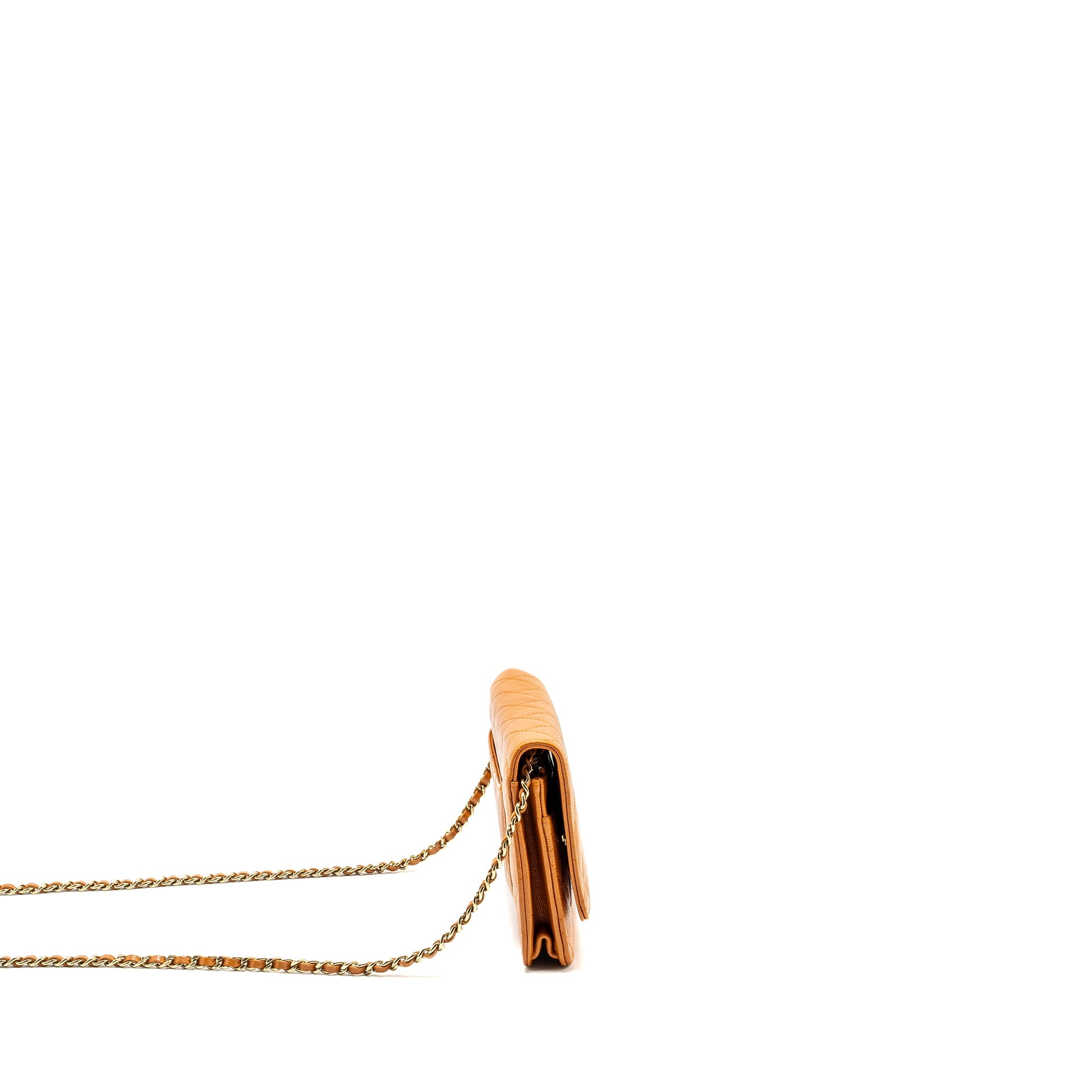 CHANEL CLASSIC WALLET ON CHAIN CAVIAR LIGHT BROWN LGHW (MICROCHIP)