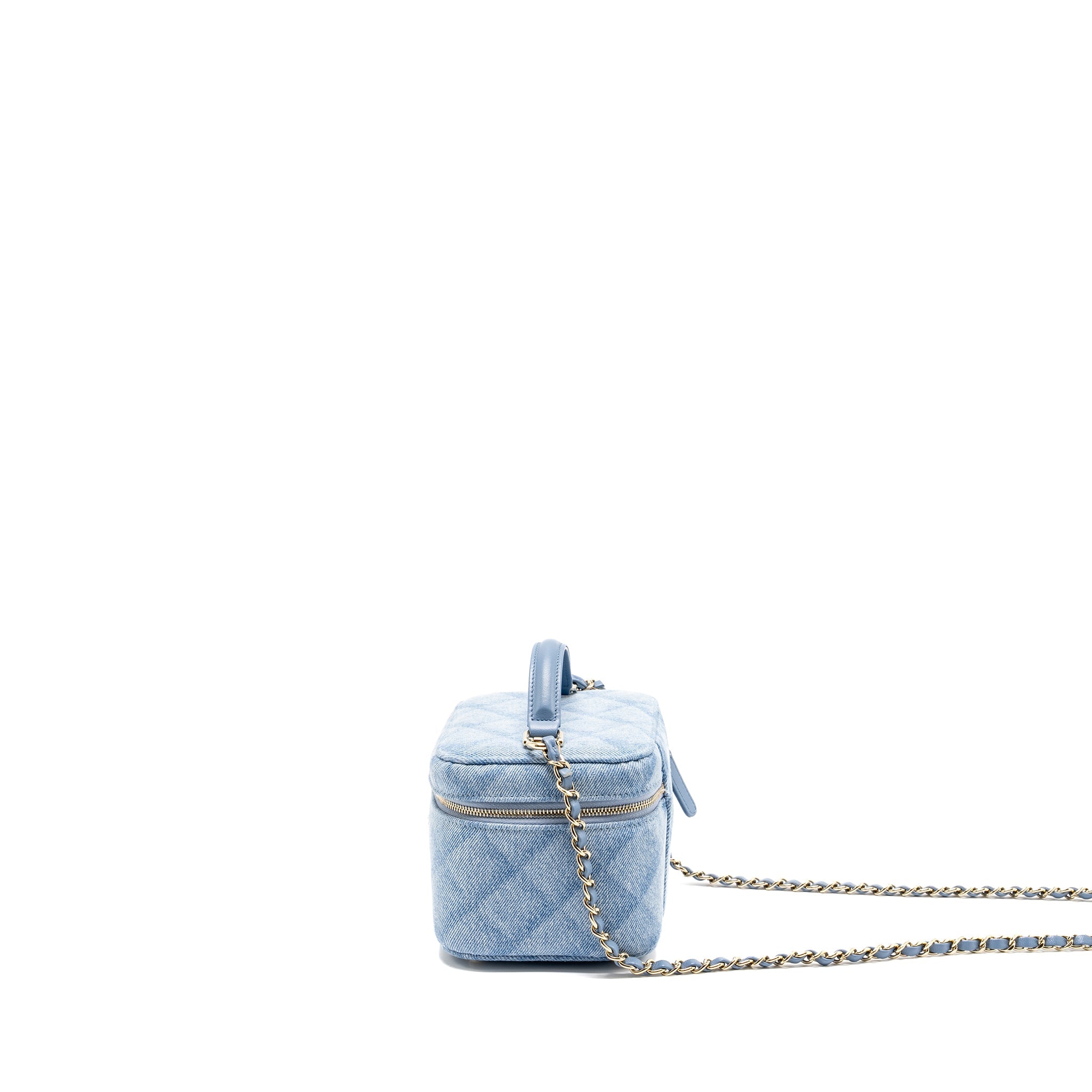 CHANEL VANITY CASE WITH CHAIN DENIM BLUE LGHW (MICROCHIP)