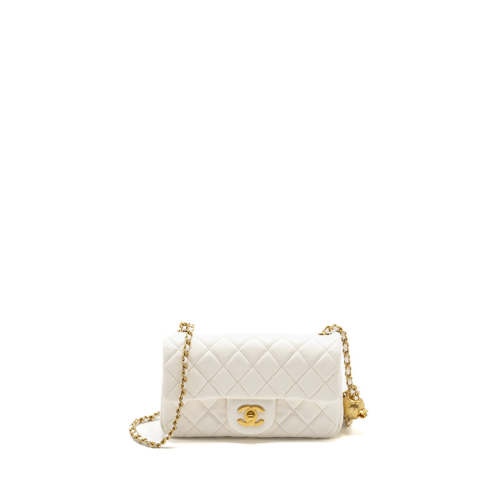 CHANEL PEARL CRUSH MINI RECTANGULAR FLAP BAG LAMBSKIN WHITE GHW (MICROCHIP)