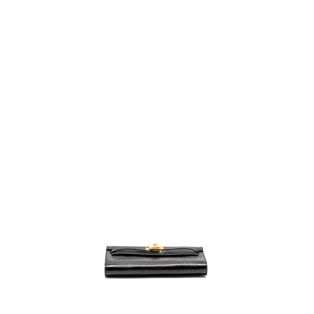 HERMES KELLY TO GO LIZARD NILOTICUS LISSE BLACK GHW