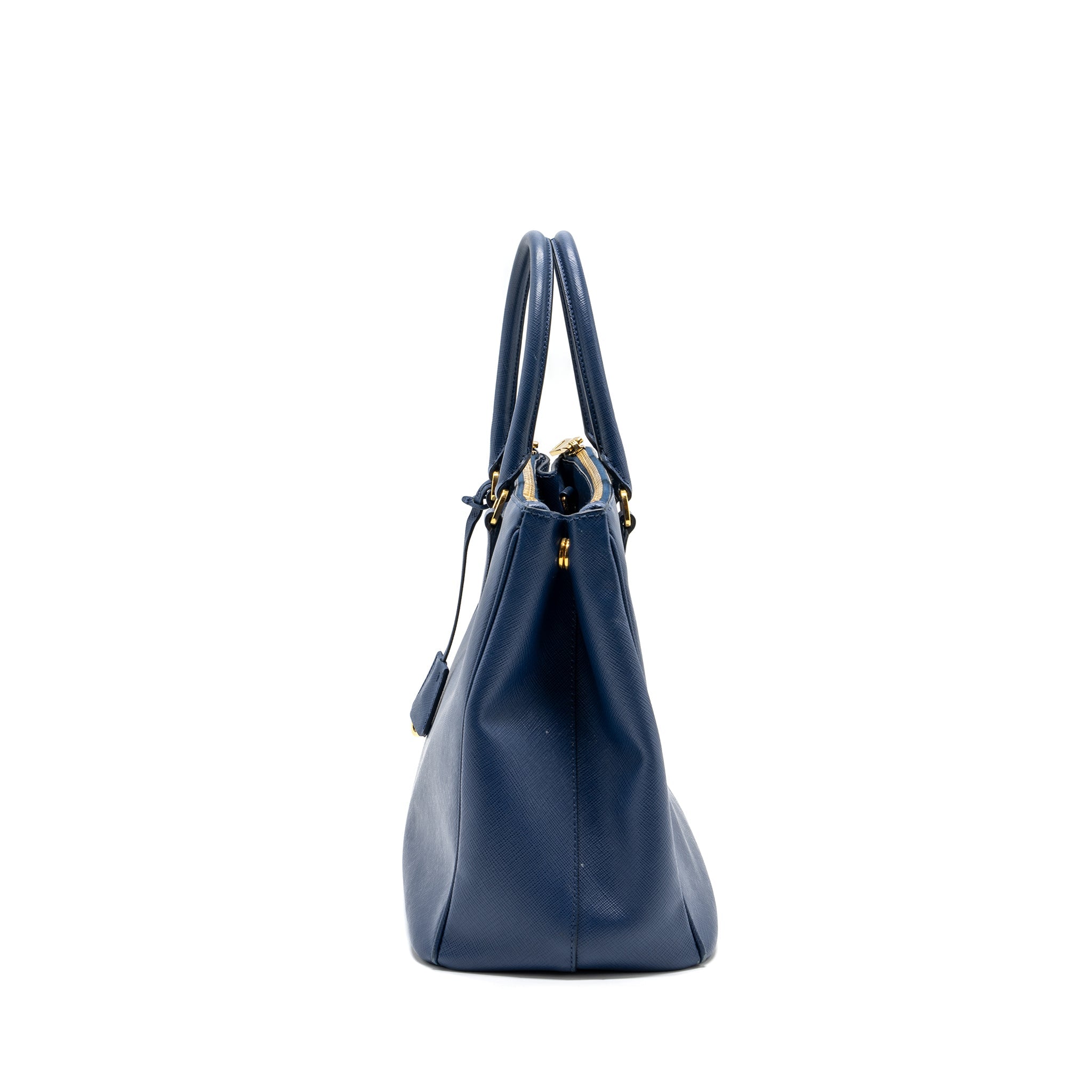 PRADA DOUBLE ZIP TOTE BAG SAFFIANO CALFSKIN BLUE GHW
