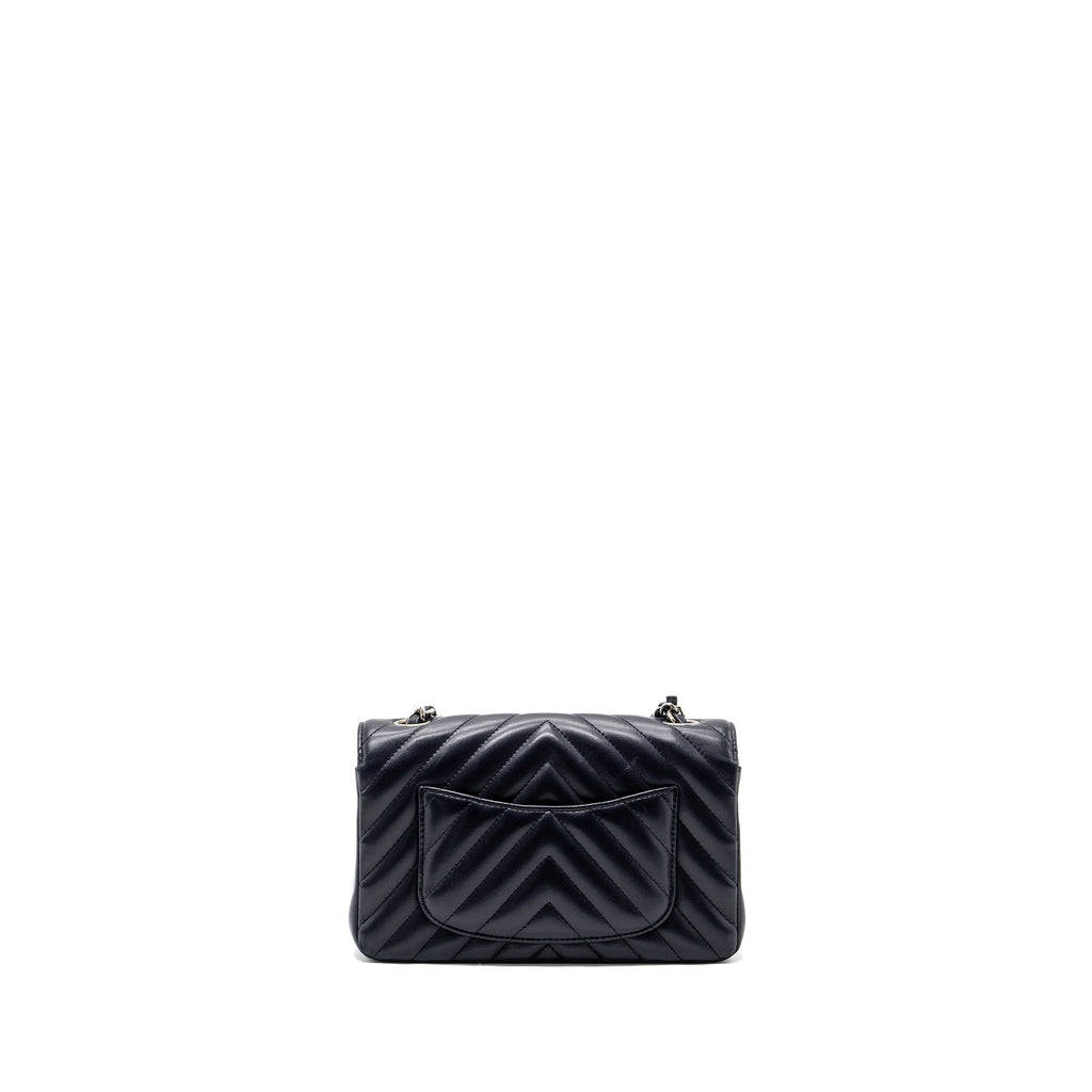 CHANEL MINI RECTANGULAR FLAP BAG CHEVRON LAMBSKIN NAVY SHW