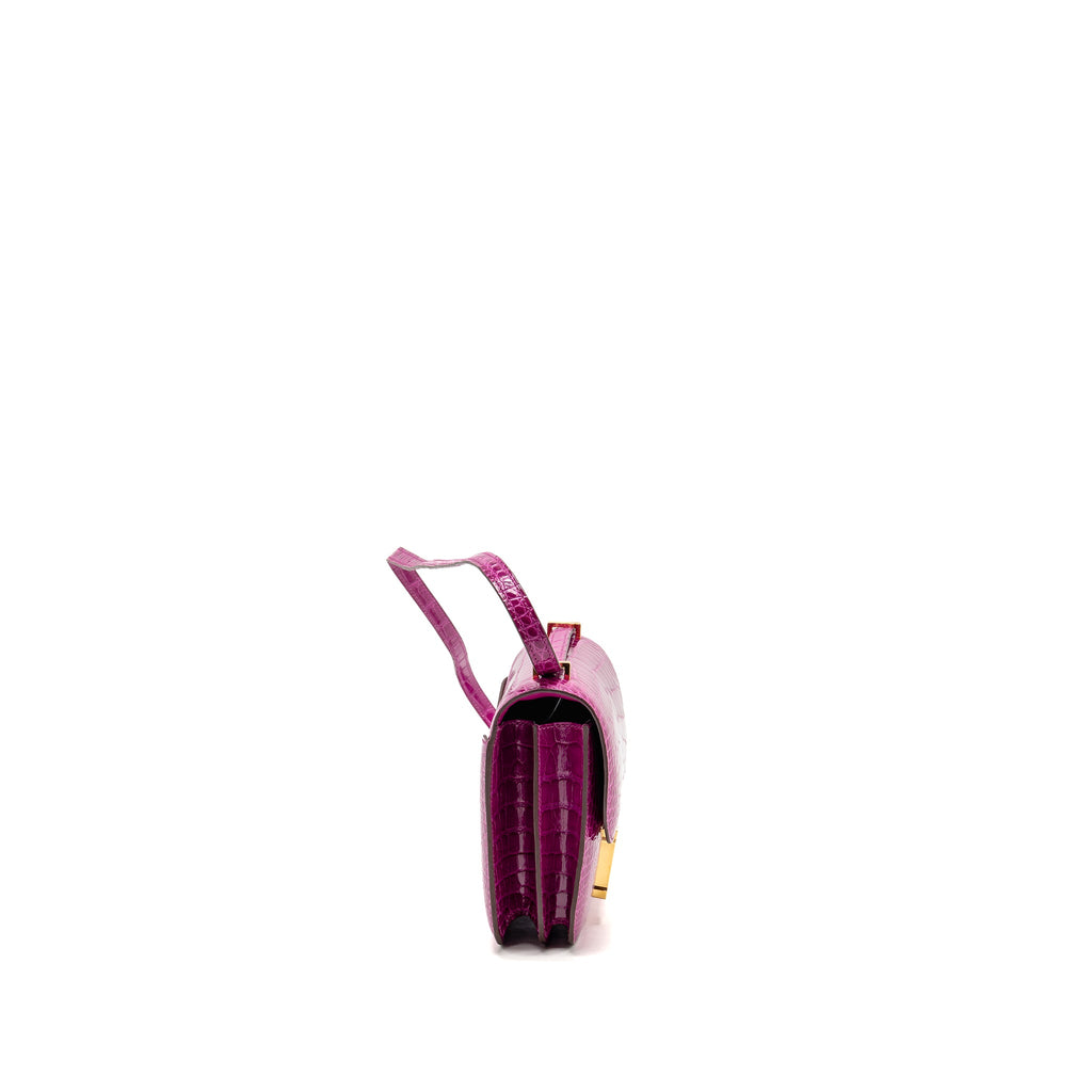 HERMES MINI CONSTANCE SHINY ALLIGATOR MISSIPPIENS J5 ROSE SHEHERARADEZ GHW
