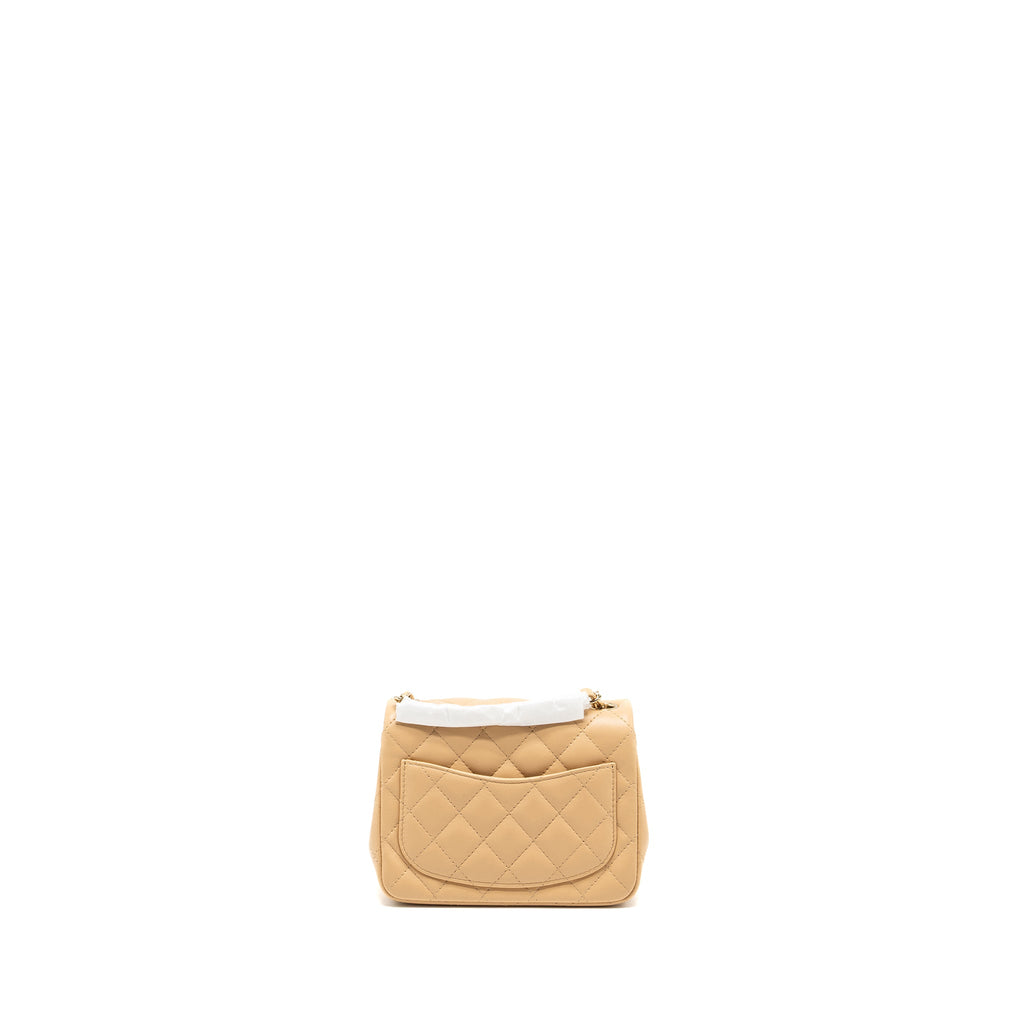 CHANEL 22C MINI SQUARE FLAP BAG LAMBSKIN BEIGE LGHW (MICROCHIP)