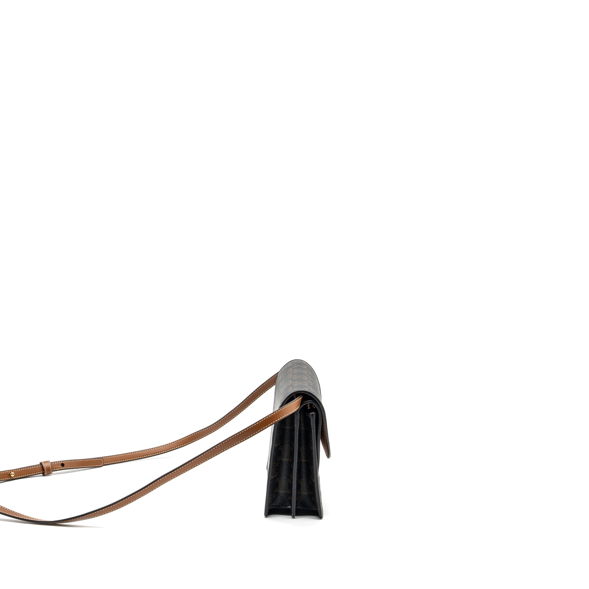 CELINE WALLET ON STRAP TRIOMPHE CANVAS / LEATHER TAN GHW