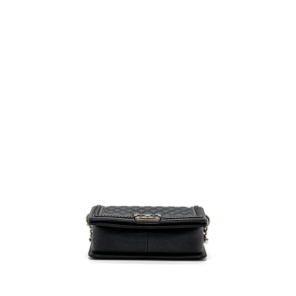 CHANEL TOP HANDLE MEDIUM BOY BAG LIMITED EDITION CALFSKIN BLACK RUTHENIUM HARDWARE