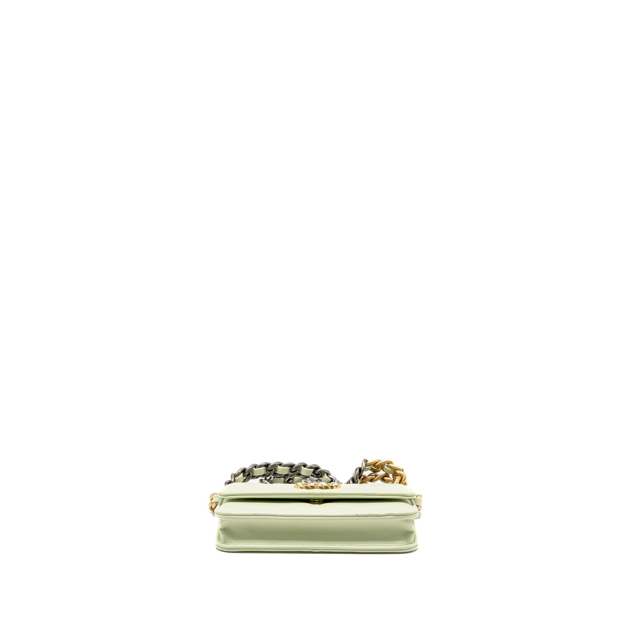 CHANEL 19 MINI CLUTCH WITH CHAIN LAMBSKIN LIGHT GREEN MULTICOLOUR HARDWARE