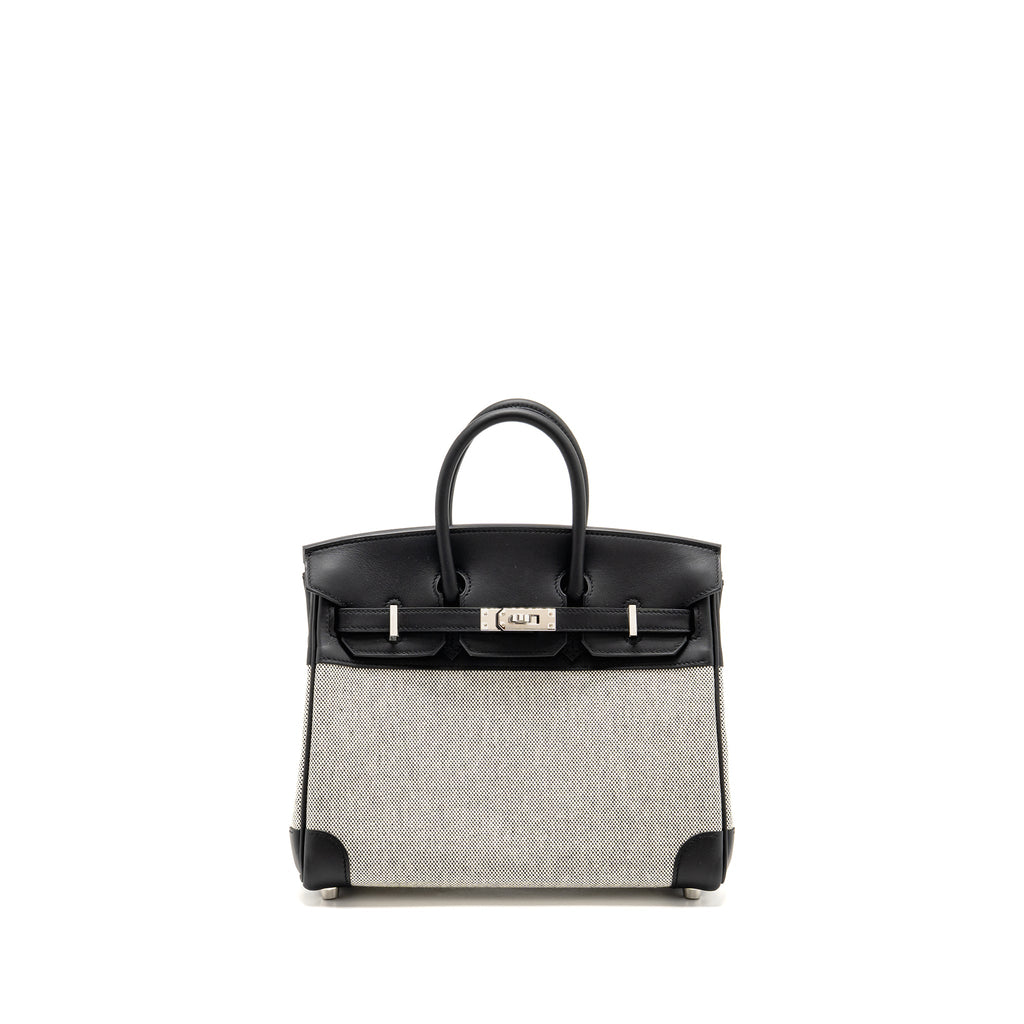 HERMES BIRKIN 25 TOILE H CANVAS/SWIFT LEATHER ECRU-NOIR/NOIR SHW