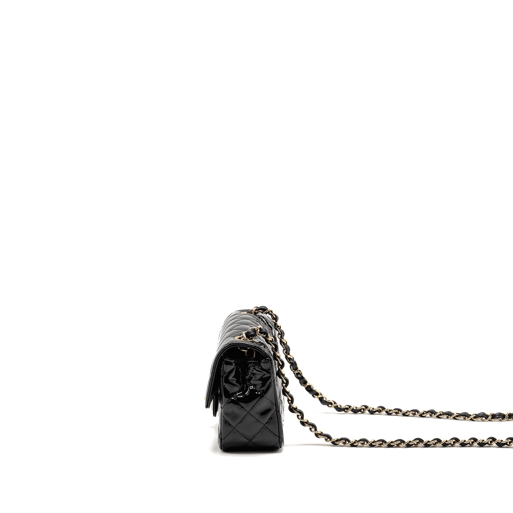 CHANEL MINI RECTANGULAR FLAP BAG PATENT LEATHER BLACK LGHW