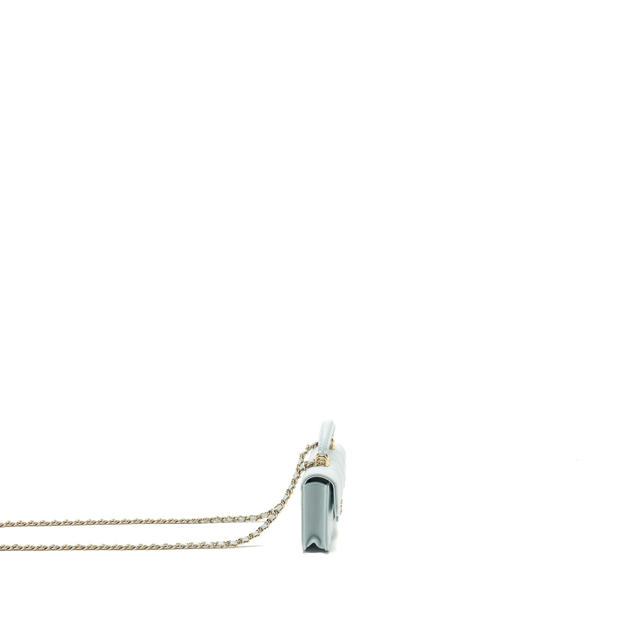 CHANEL TOP HANDLE MINI FLAP CLUTCH WITH CHAIN LAMBSKIN LIGHT BLUE LGHW