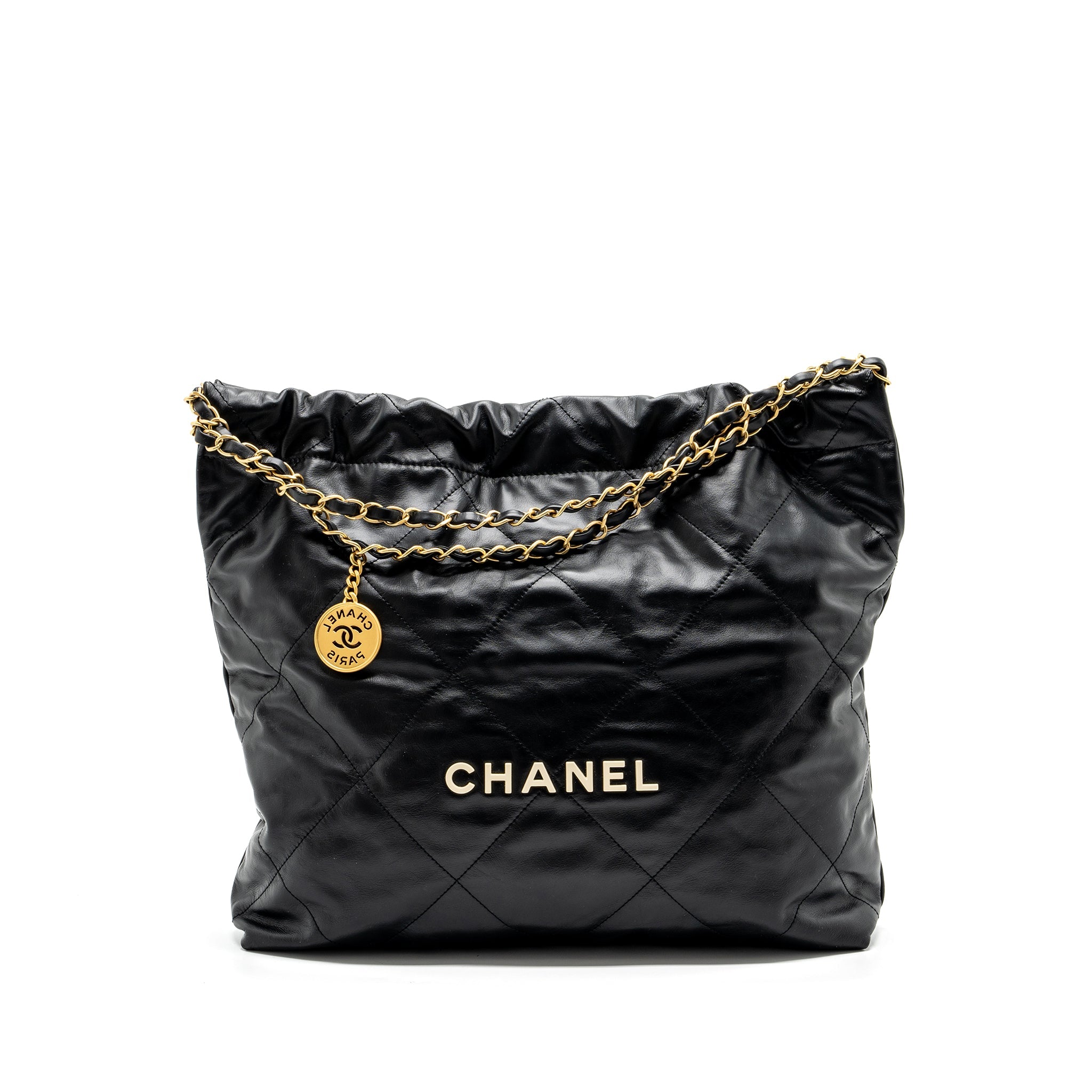 CHANEL MEDIUM 22 BAG CALFSKIN BLACK GHW (MICROCHIP)