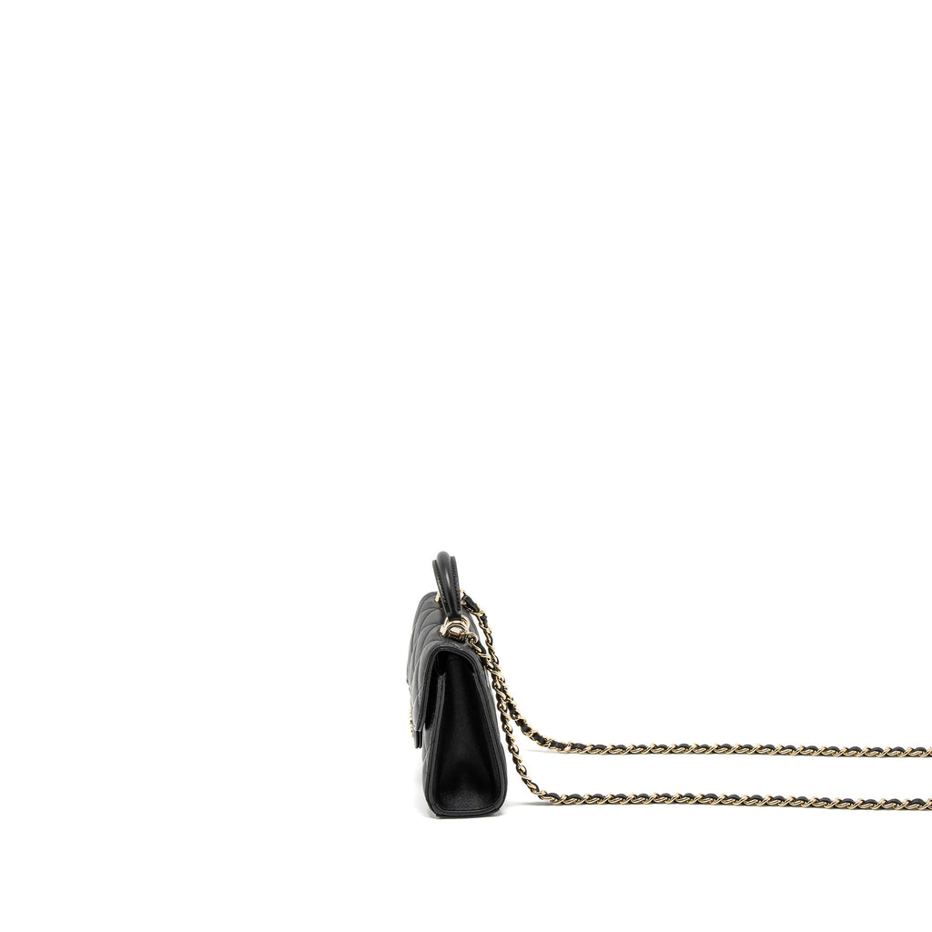 CHANEL TOP HANDLE MINI FLAP BAG LAMBSKIN BLACK LGHW (MICROCHIP)
