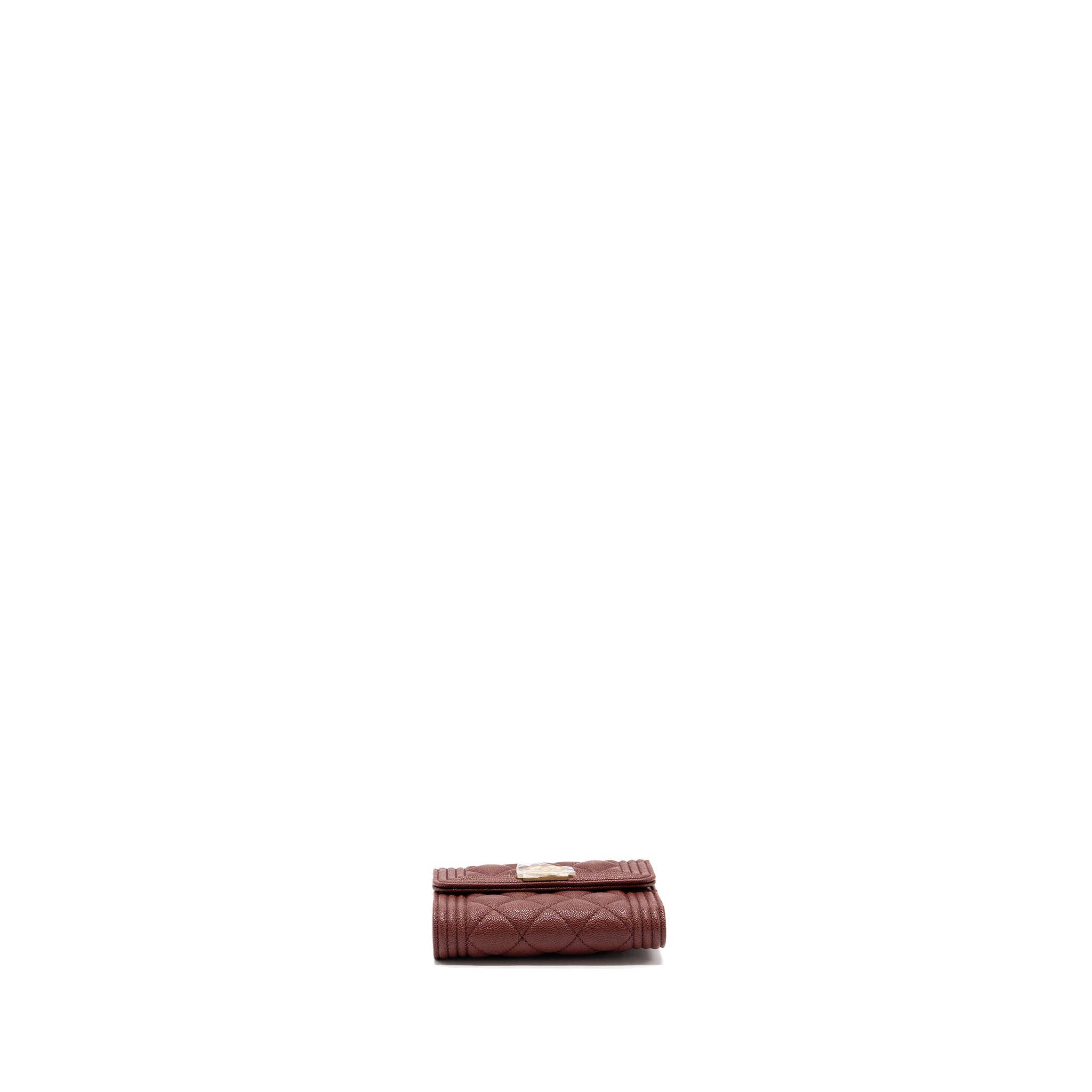 CHANEL BOY COMPACT WALLET CAVIAR DARK RED GHW