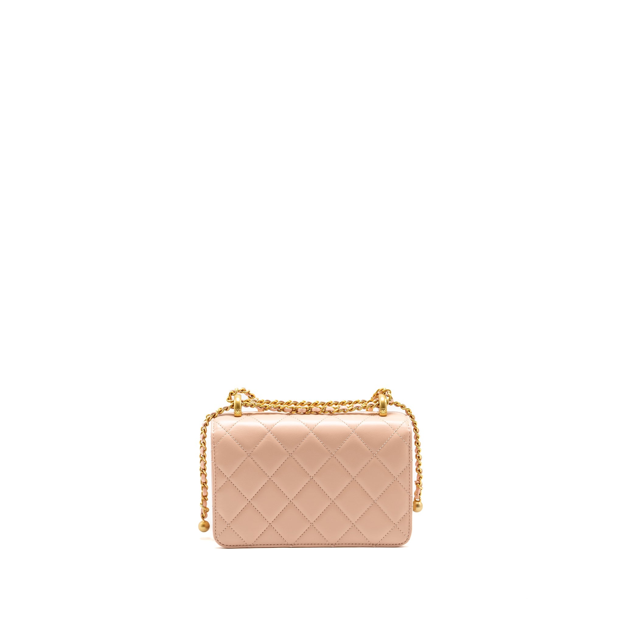 CHANEL GOLD CRUSH MINI FLAP BAG CALFSKIN LIGHT PINK GHW (MICROCHIP)