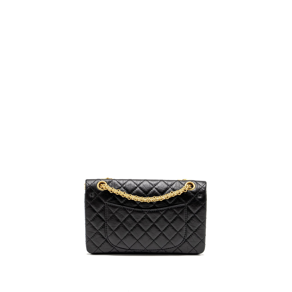 CHANEL SMALL 2.55 REISSUE DOUBLE FLAP BAG AGED CALFSKIN BLACK GHW (MICROCHIP)