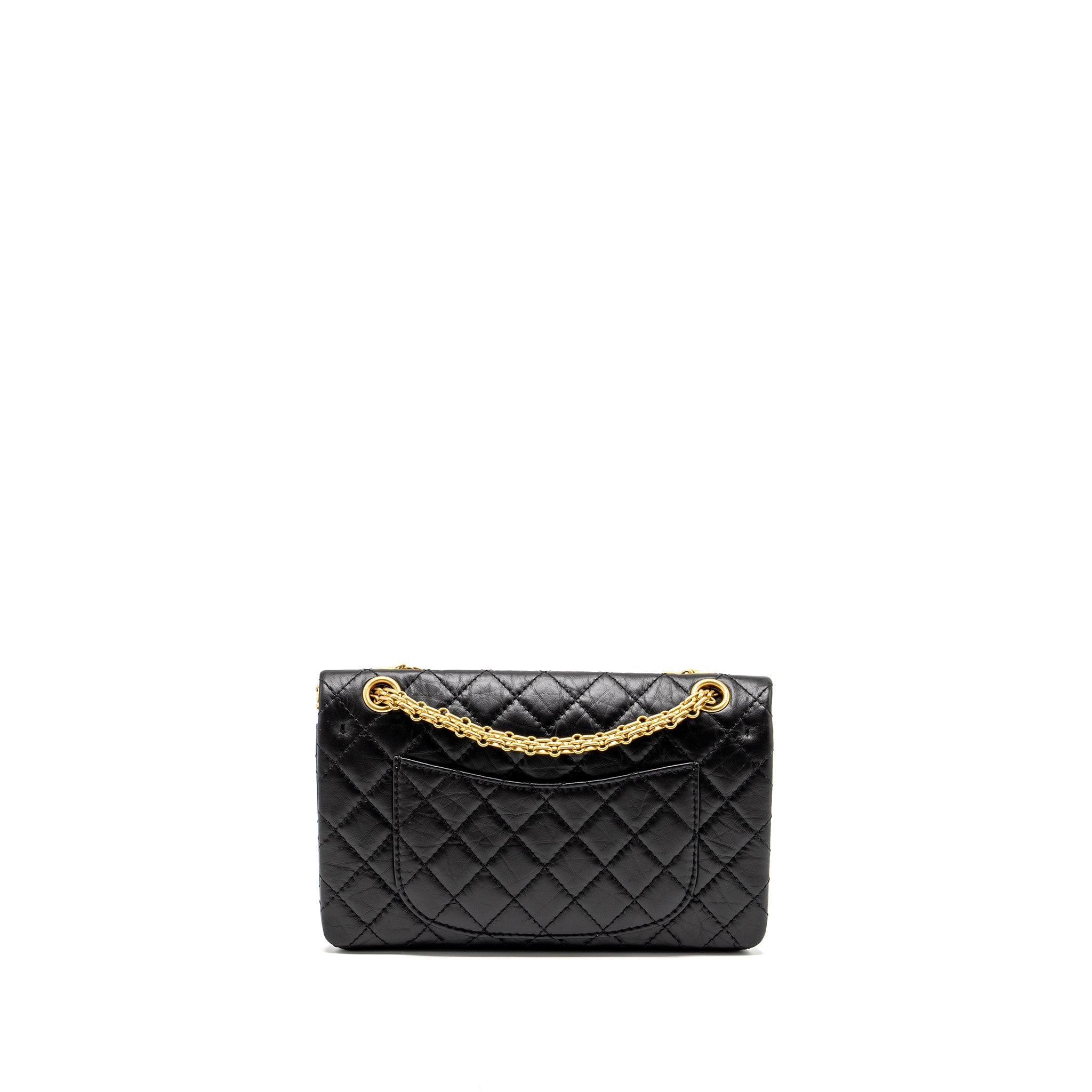 CHANEL SMALL 2.55 REISSUE DOUBLE FLAP BAG AGED CALFSKIN BLACK GHW (MICROCHIP)