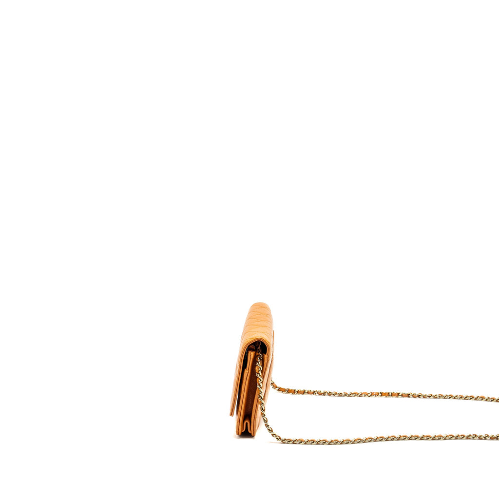 CHANEL CLASSIC WALLET ON CHAIN CAVIAR LIGHT BROWN LGHW (MICROCHIP)