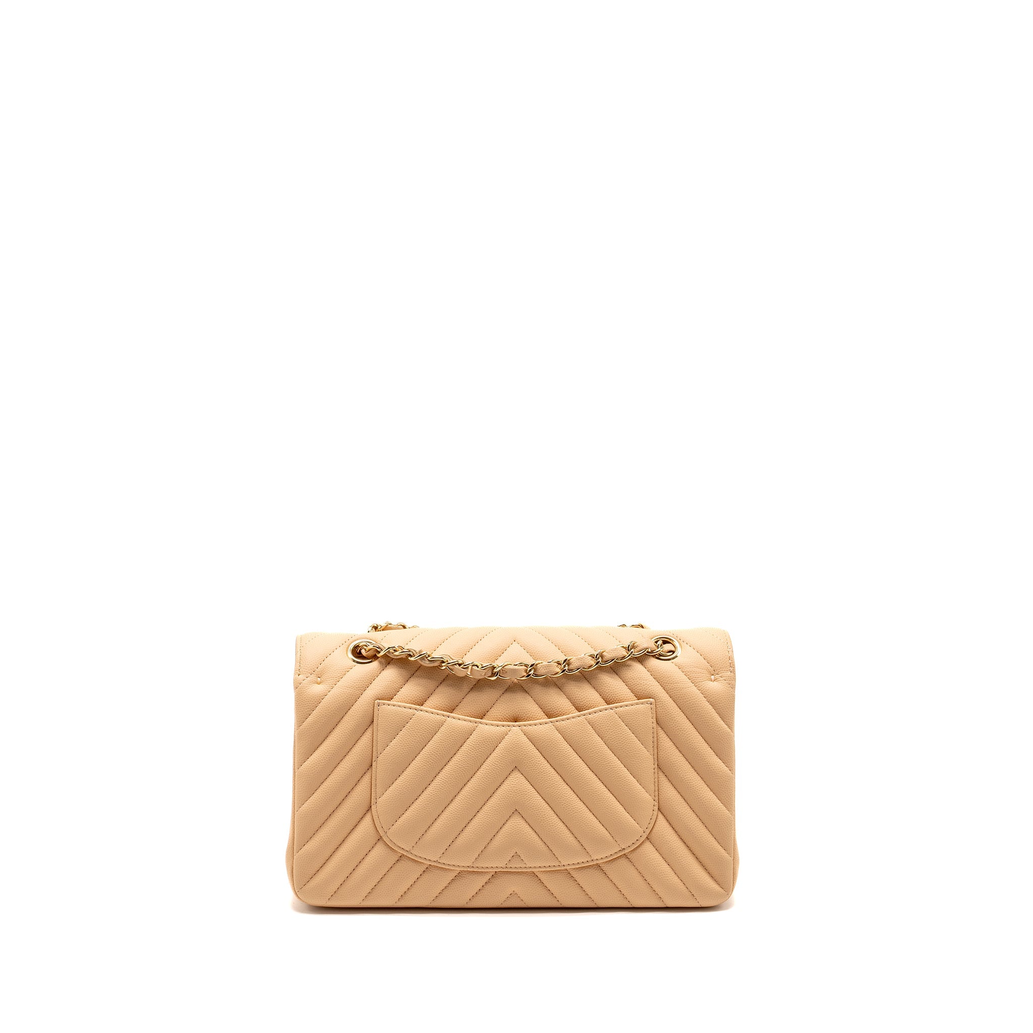 CHANEL MEDIUM CLASSIC DOUBLE FLAP BAG CHEVRON CAVIAR BEIGE LGHW