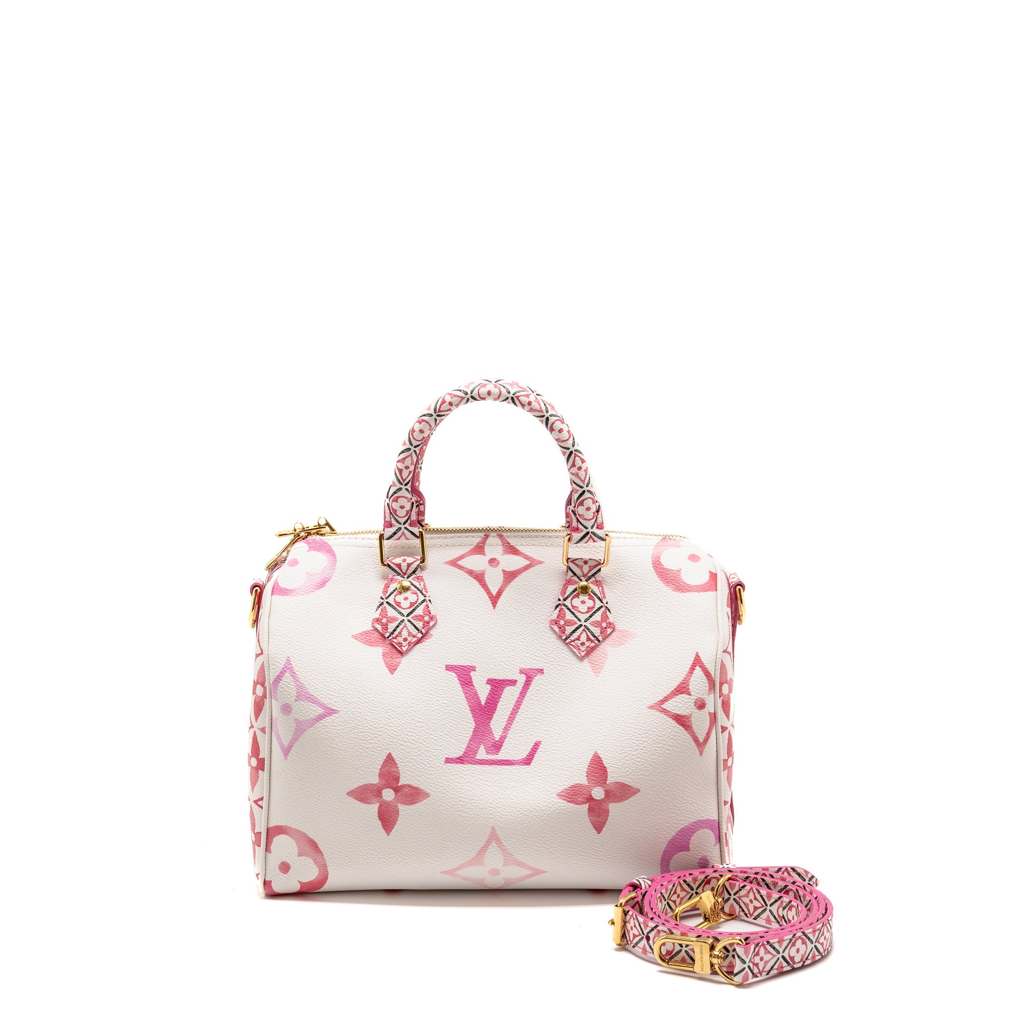 LOUIS VUITTON BY THE POOL SPEEDY BANDOULIERE 25 GIANT MONOGRAM CANVAS PINK/WHITE GHW