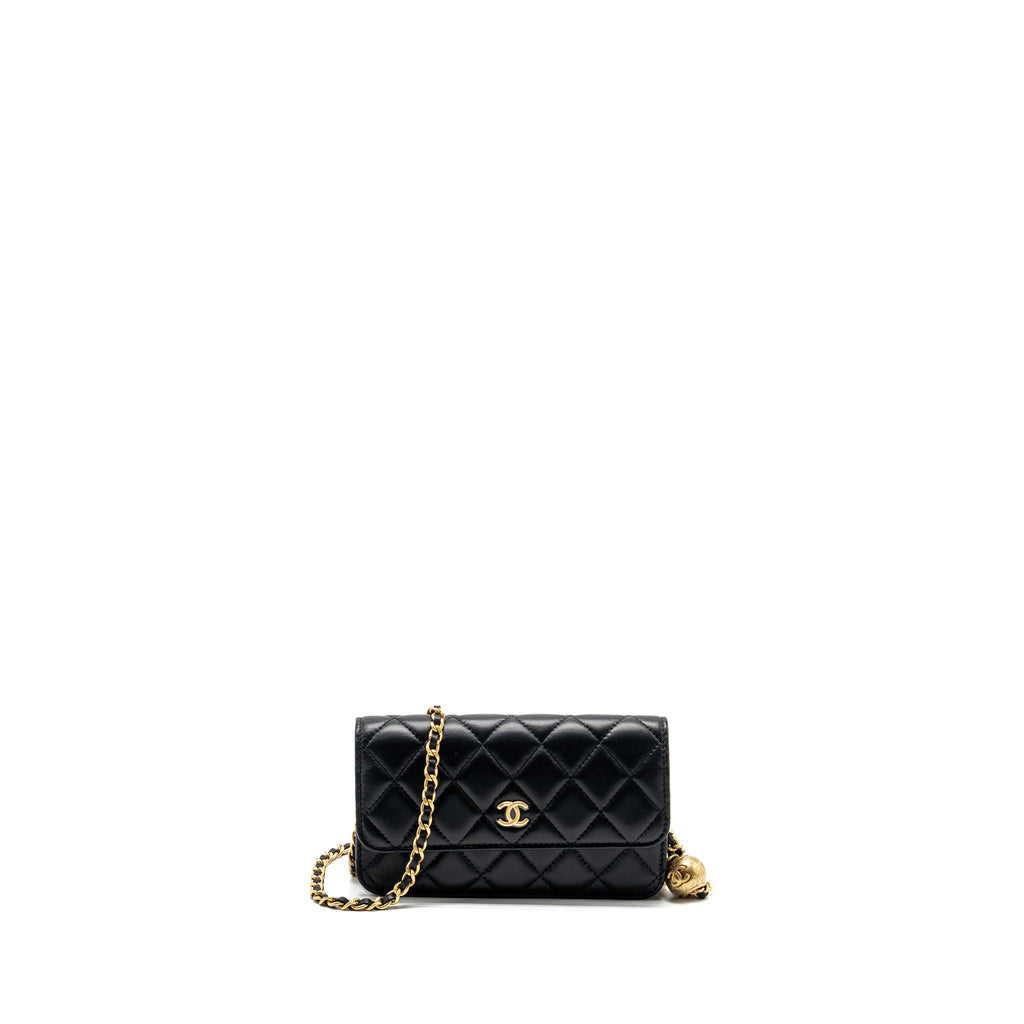 CHANEL PEARL CRUSH MINI FLAP WALLET WITH CHAIN LAMBSKIN BLACK GHW (MICROCHIP)