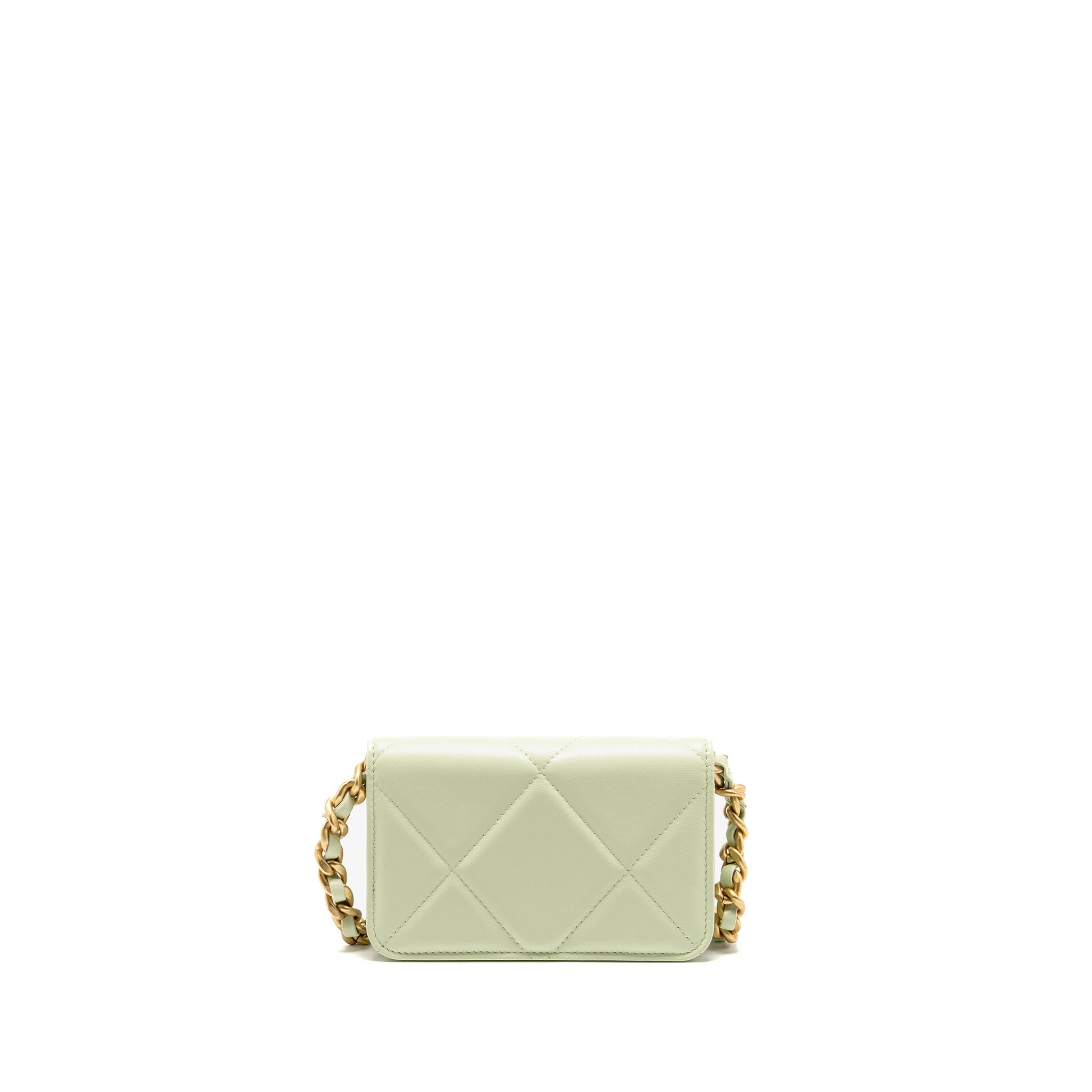 CHANEL 19 MINI CLUTCH WITH CHAIN LAMBSKIN LIGHT GREEN MULTICOLOUR HARDWARE