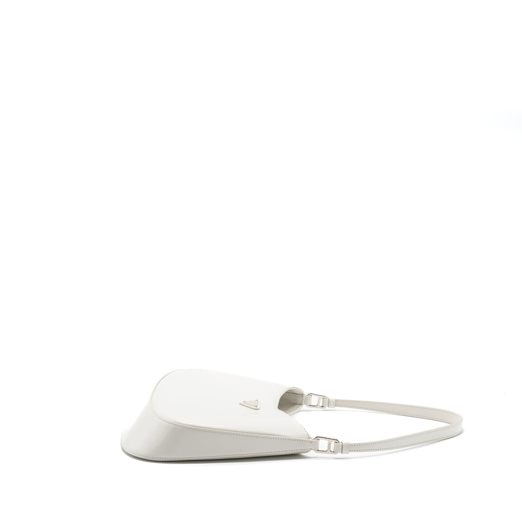 PRADA CLEO SHOULDER BAG BRUSHED LEATHER WHITE SHW