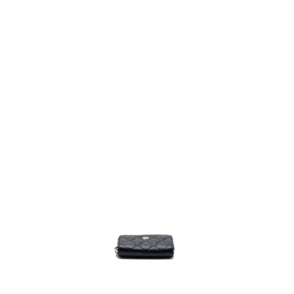 CHANEL QUILTED ZIP CARD HOLDER CAVIAR NAVY SHW (MICROCHIP)
