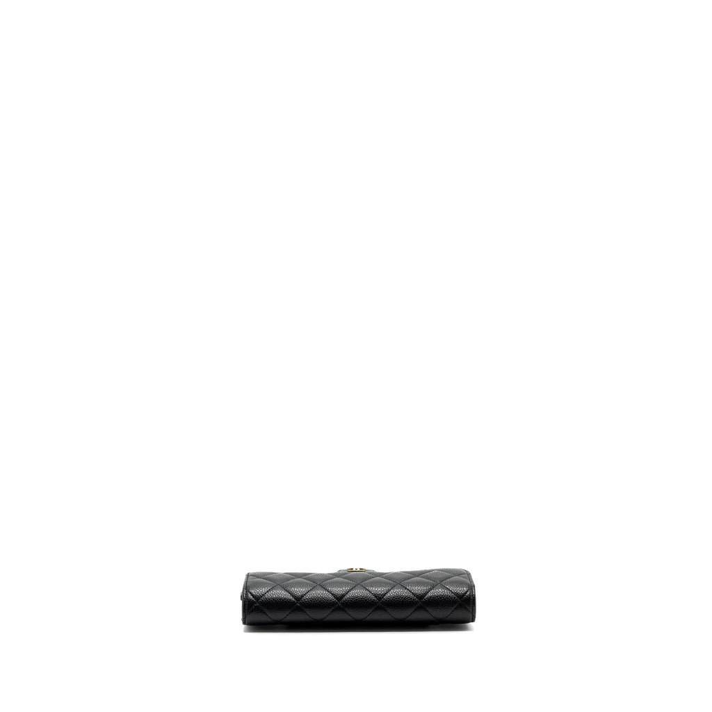 CHANEL CLASSIC LONG FLAP WALLET CAVIAR BLACK GHW