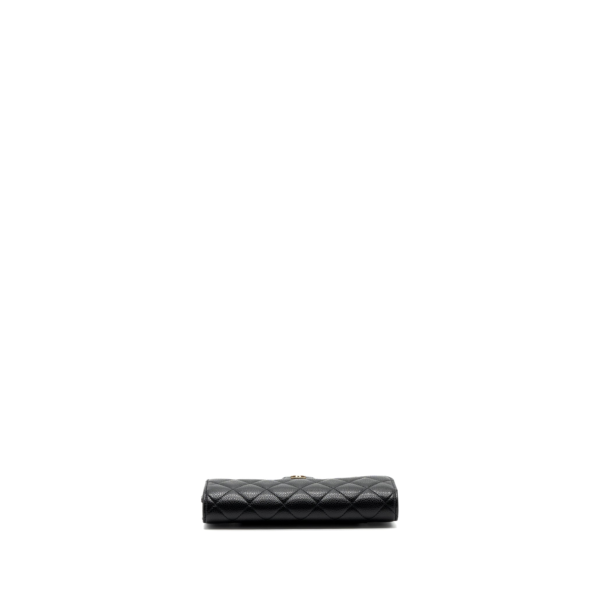 CHANEL CLASSIC LONG FLAP WALLET CAVIAR BLACK GHW