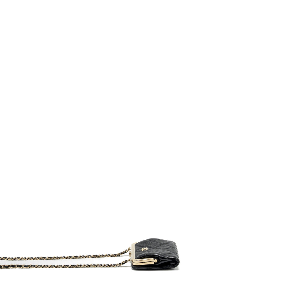 CHANEL QUILTED MINI CLIP PURSE WITH CHAIN AGED CALFSKIN BLACK LGHW (MICROCHIP)