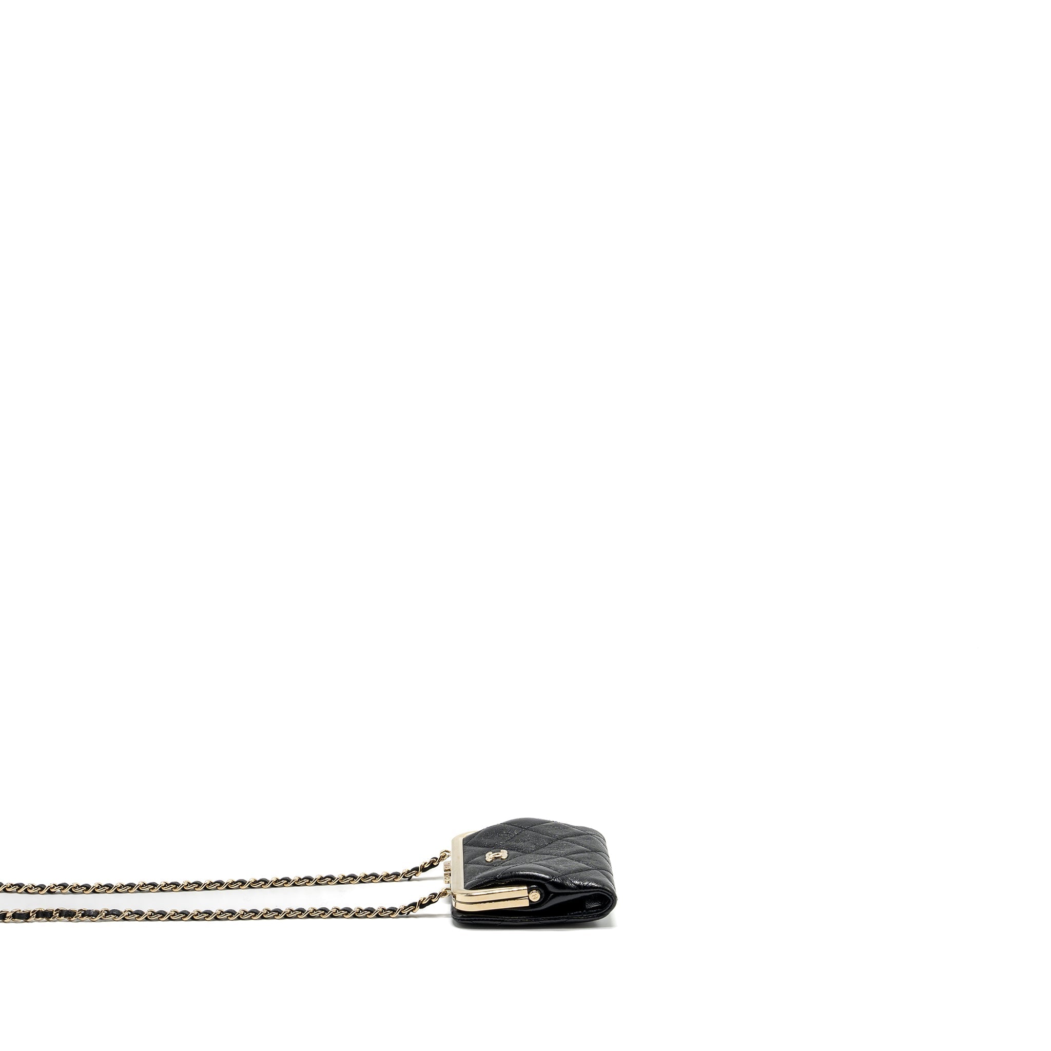 CHANEL QUILTED MINI CLIP PURSE WITH CHAIN AGED CALFSKIN BLACK LGHW (MICROCHIP)