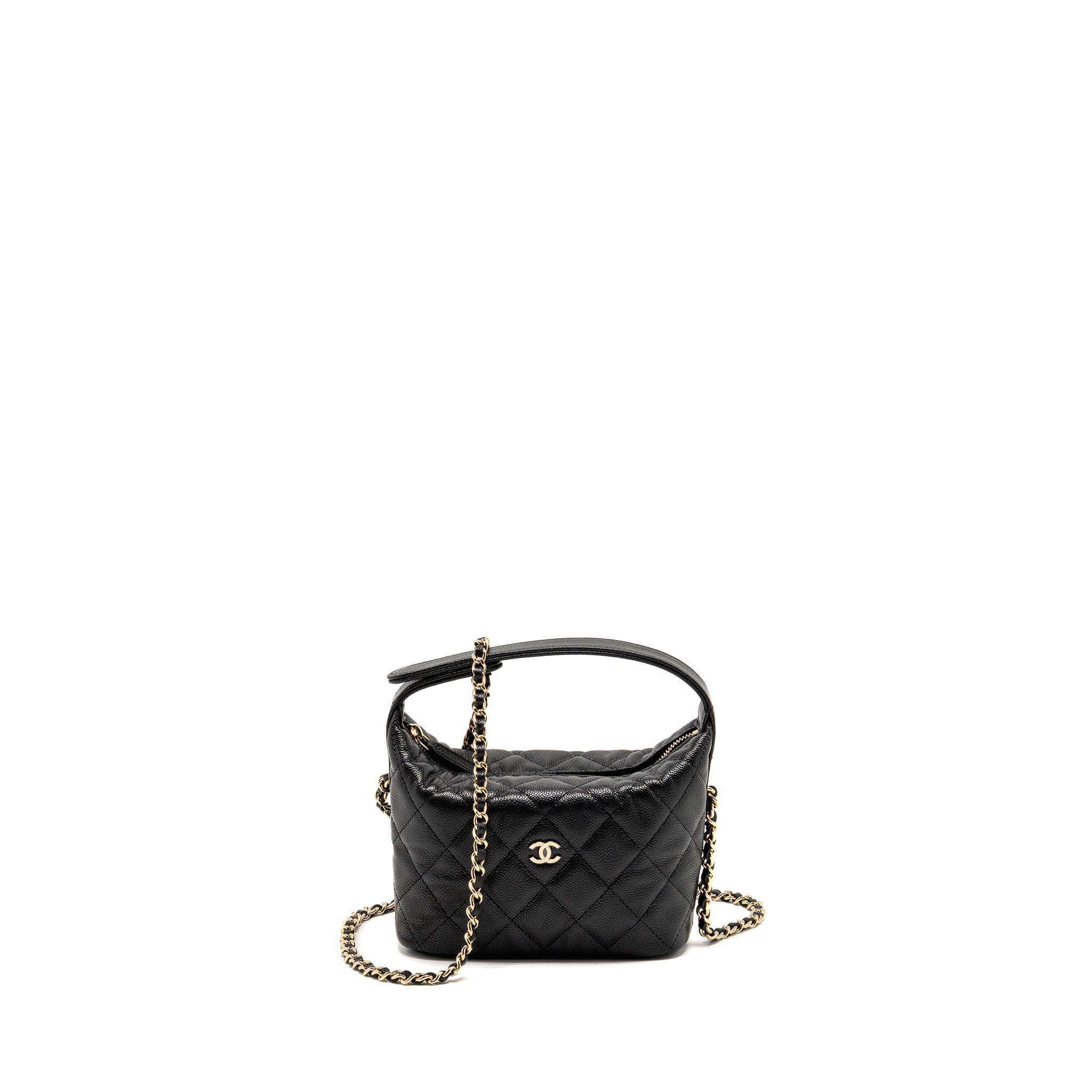 CHANEL QUILTED HOBO BAG CAVIAR BLACK GHW (MICROCHIP)