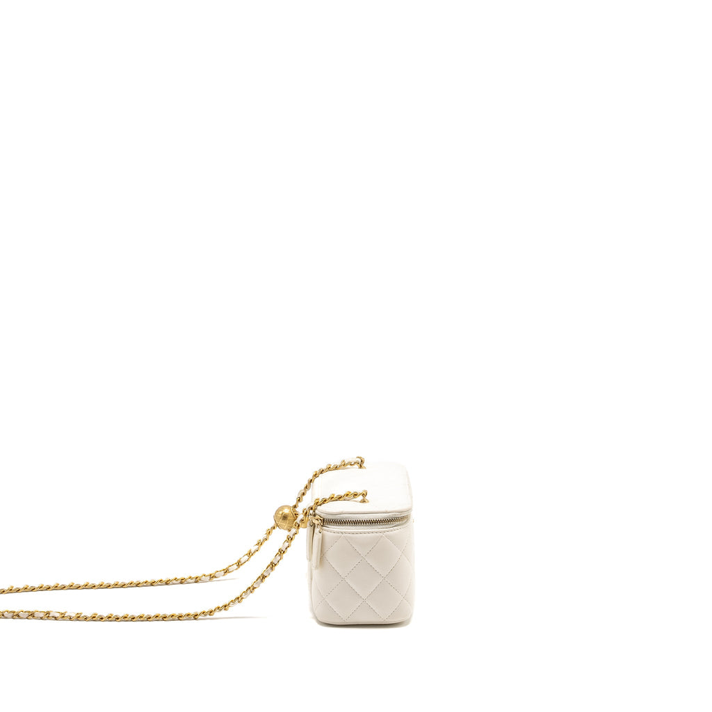 CHANEL PEARL CRUSH LONG VANITY CASE LAMBSKIN WHITE GHW (MICROCHIP)