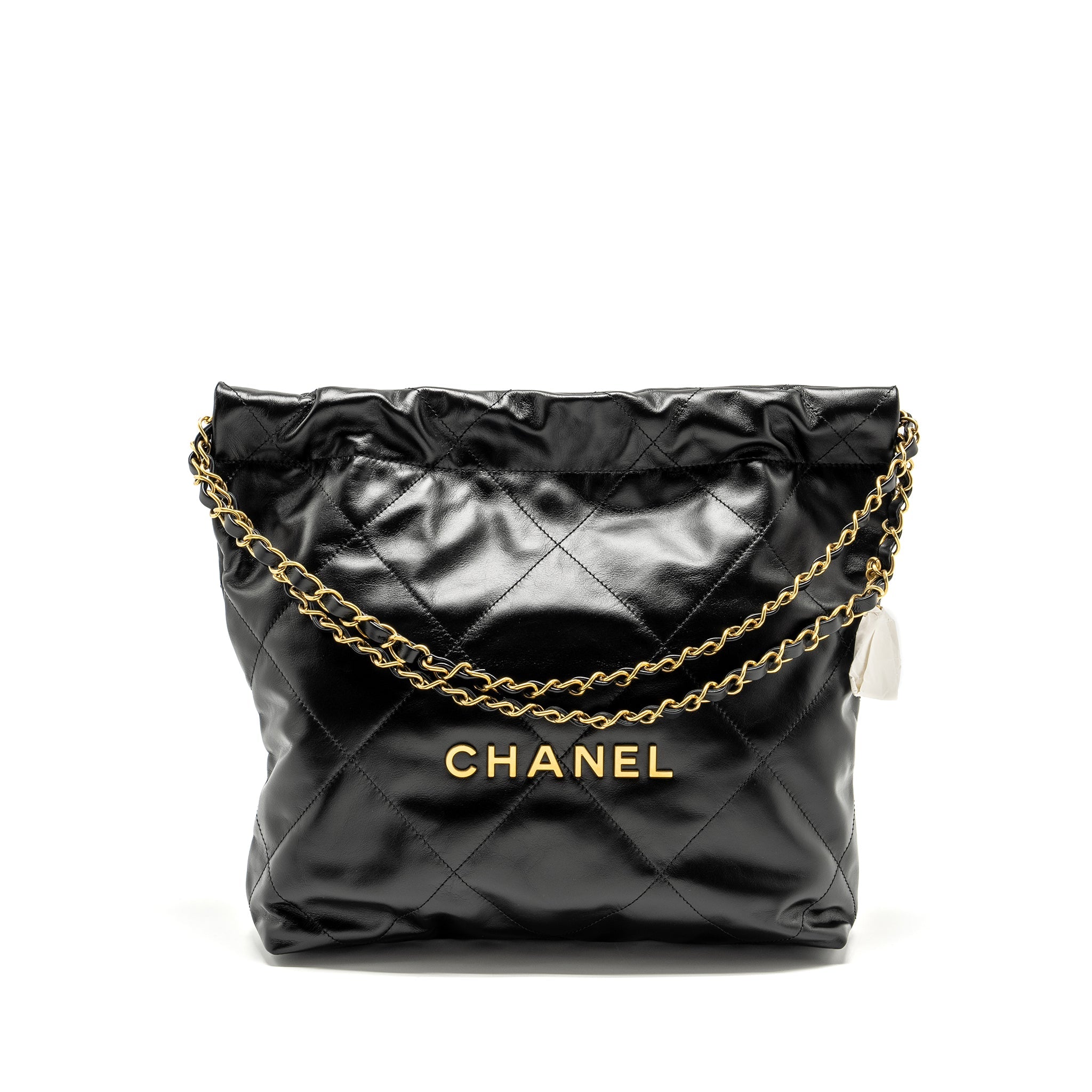 CHANEL SMALL 22 BAG SHINY CALFSKIN BLACK GHW (MICROCHIP)