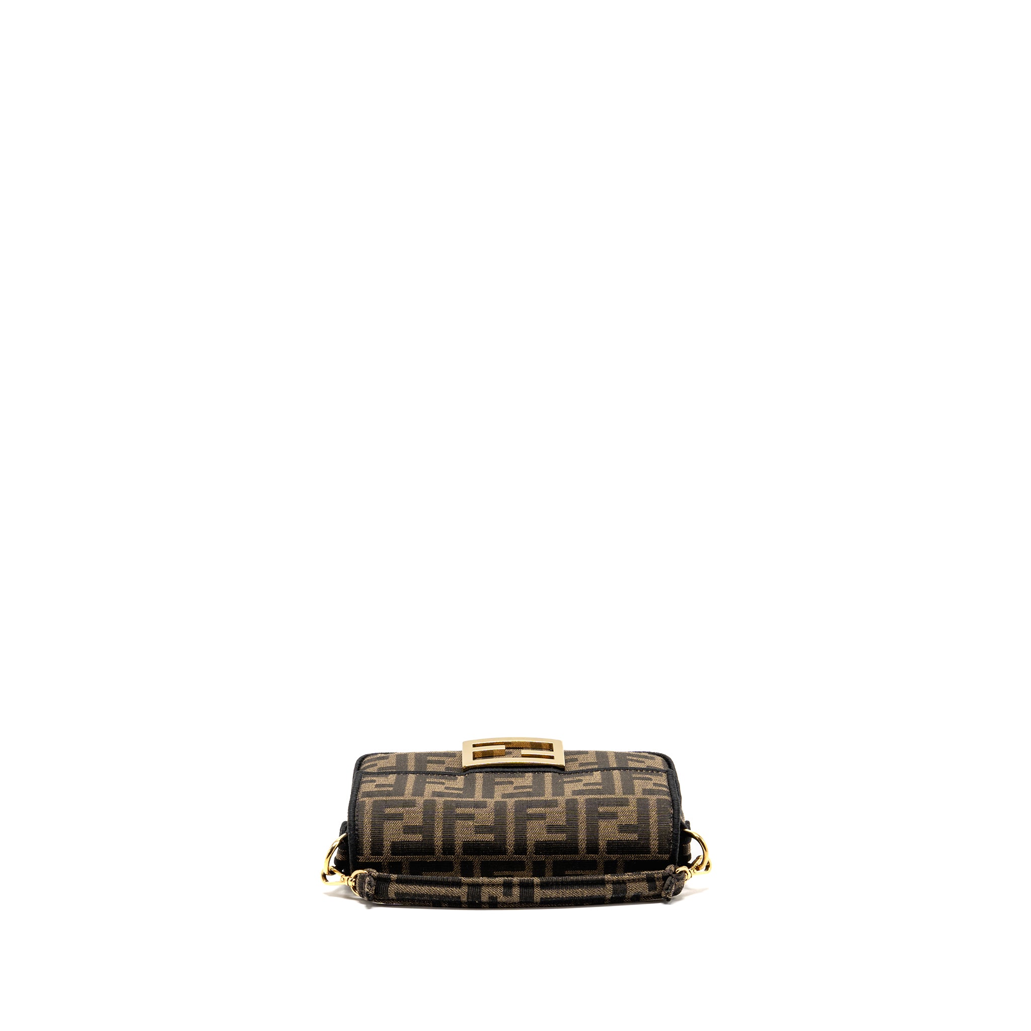 FENDI MINI BAGUETTE SHOULDER BAG FF JACQUARD CANVAS BROWN GHW