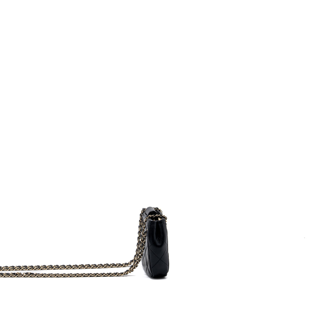 CHANEL QUILTED SUPER MINI TOTE WITH CHAIN LAMBSKIN BLACK LGHW