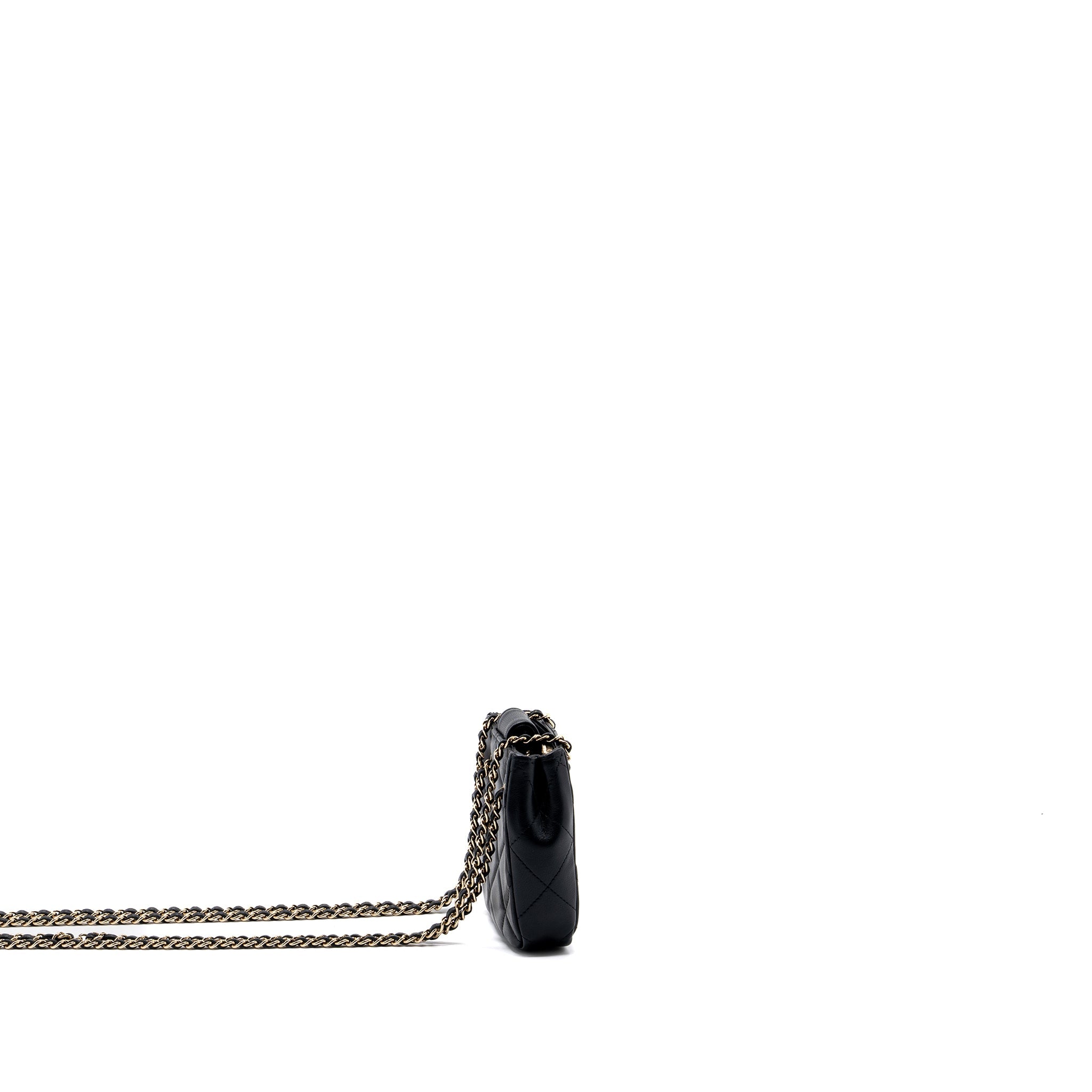 CHANEL QUILTED SUPER MINI TOTE WITH CHAIN LAMBSKIN BLACK LGHW