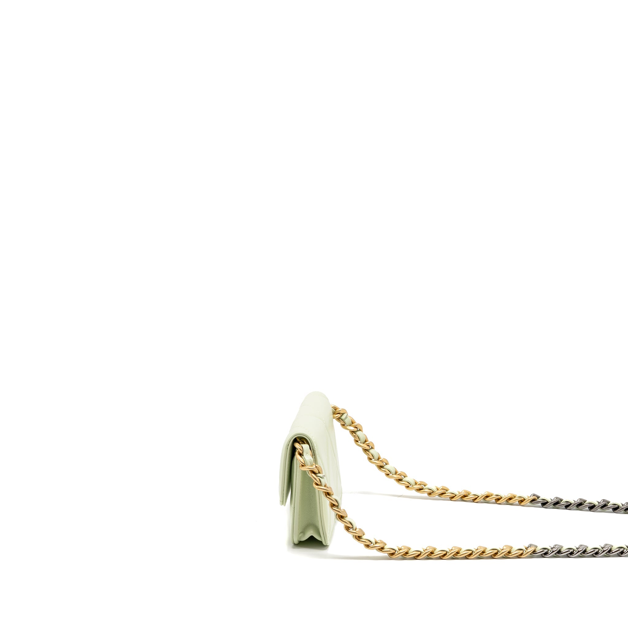 CHANEL 19 MINI CLUTCH WITH CHAIN LAMBSKIN LIGHT GREEN MULTICOLOUR HARDWARE