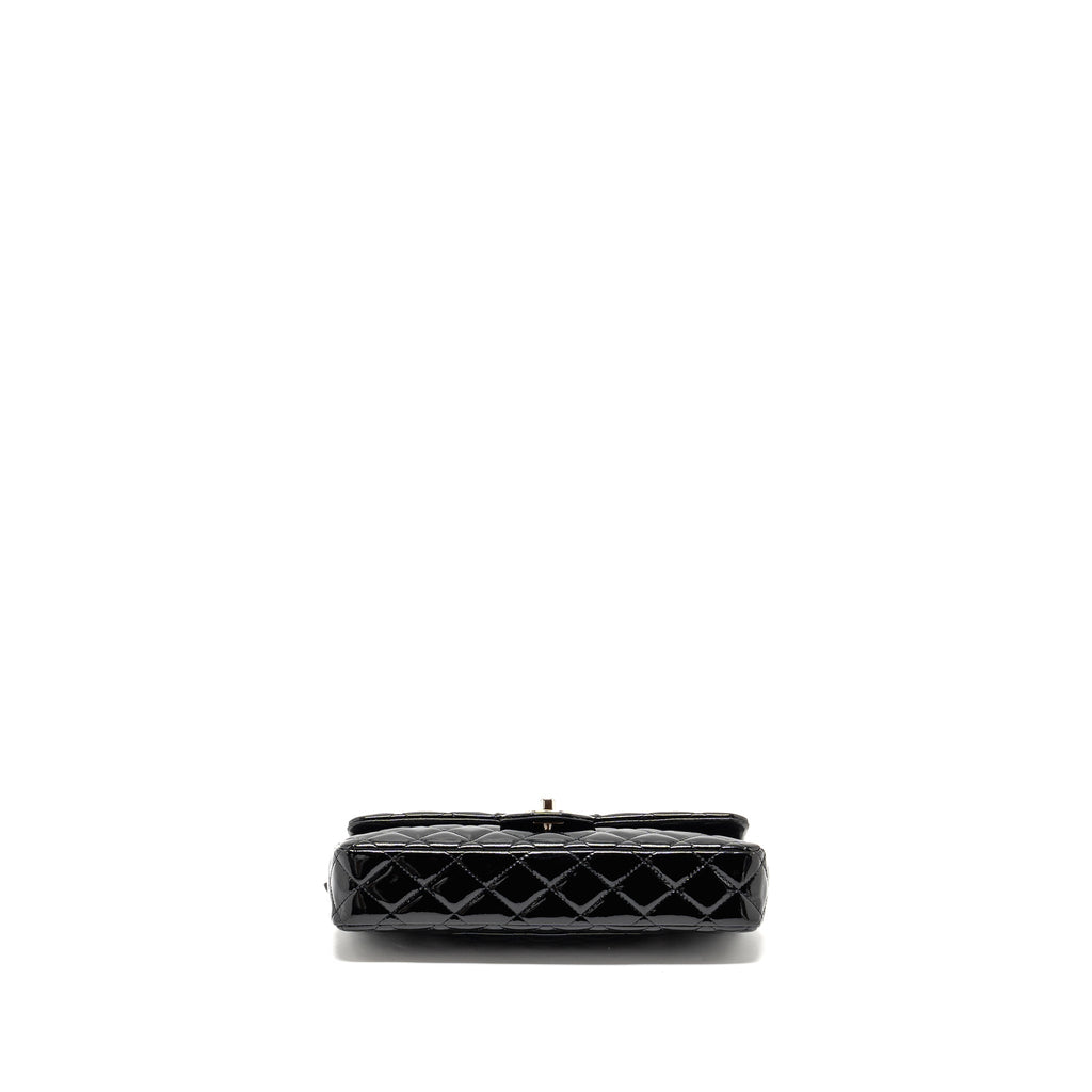 CHANEL EAST WEST FLAP SHOULDER BAG PATENT LEATHER BLACK SHW
