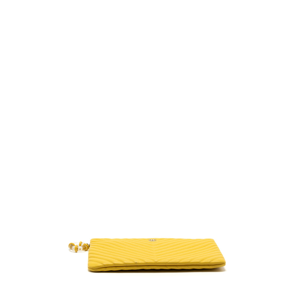 CHANEL CHEVRON ZIP POUCH / CLUTCH LAMBSKIN YELLOW LGHW